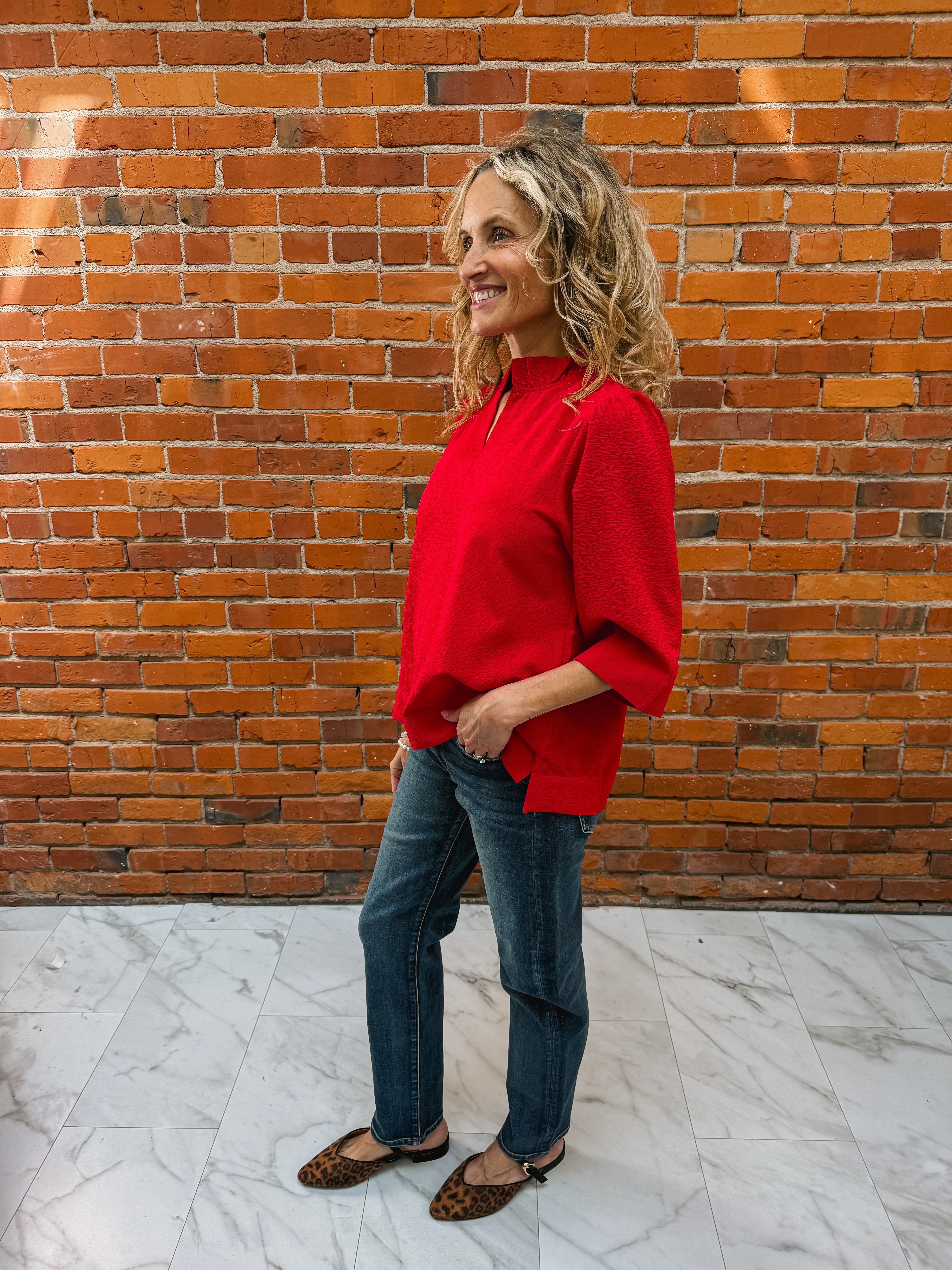 3/4 Sleeve Crinkled Top