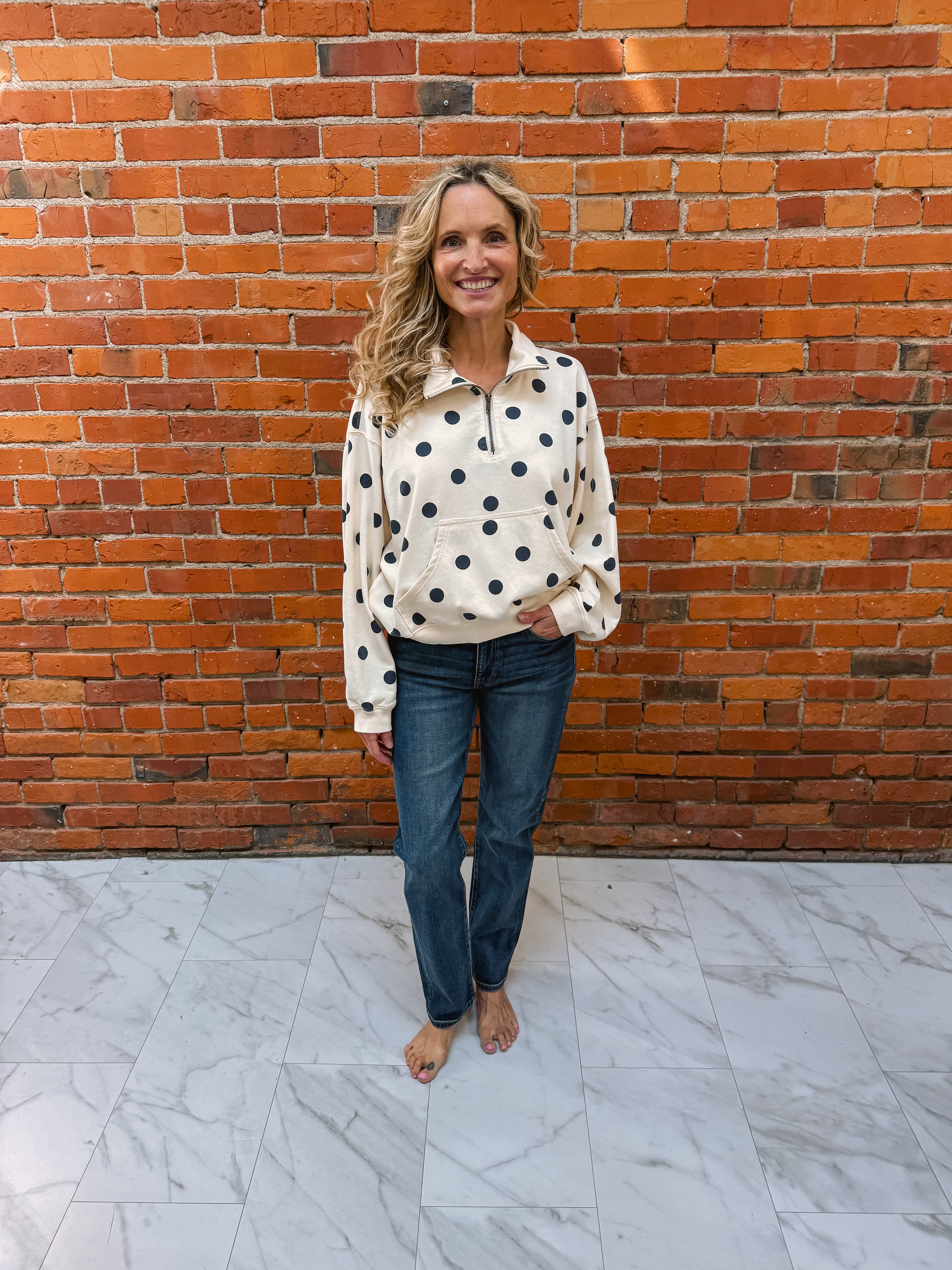 Mineral Washed Polka Dot Quarter Zip Sweatshirt