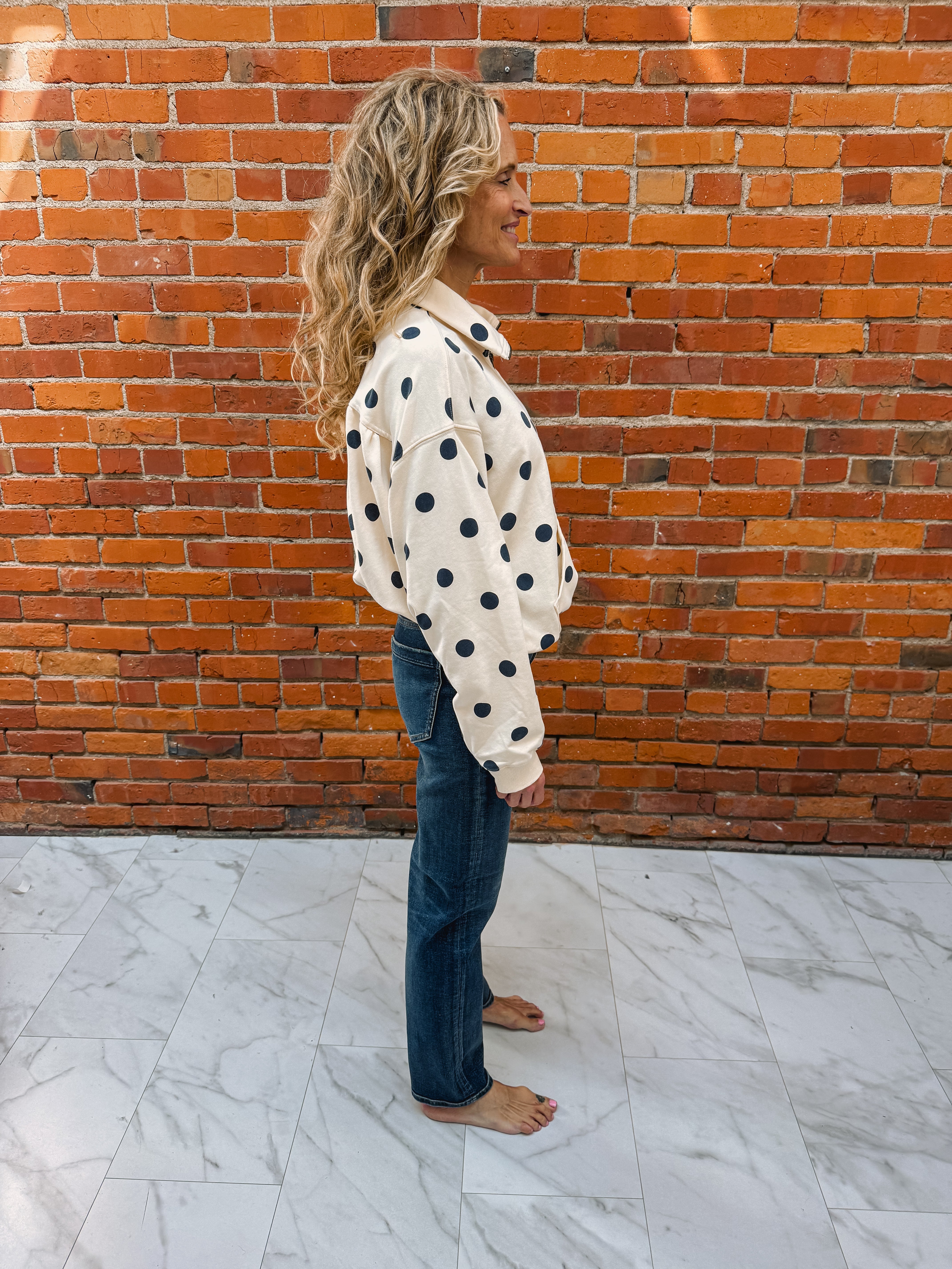 Mineral Washed Polka Dot Quarter Zip Sweatshirt