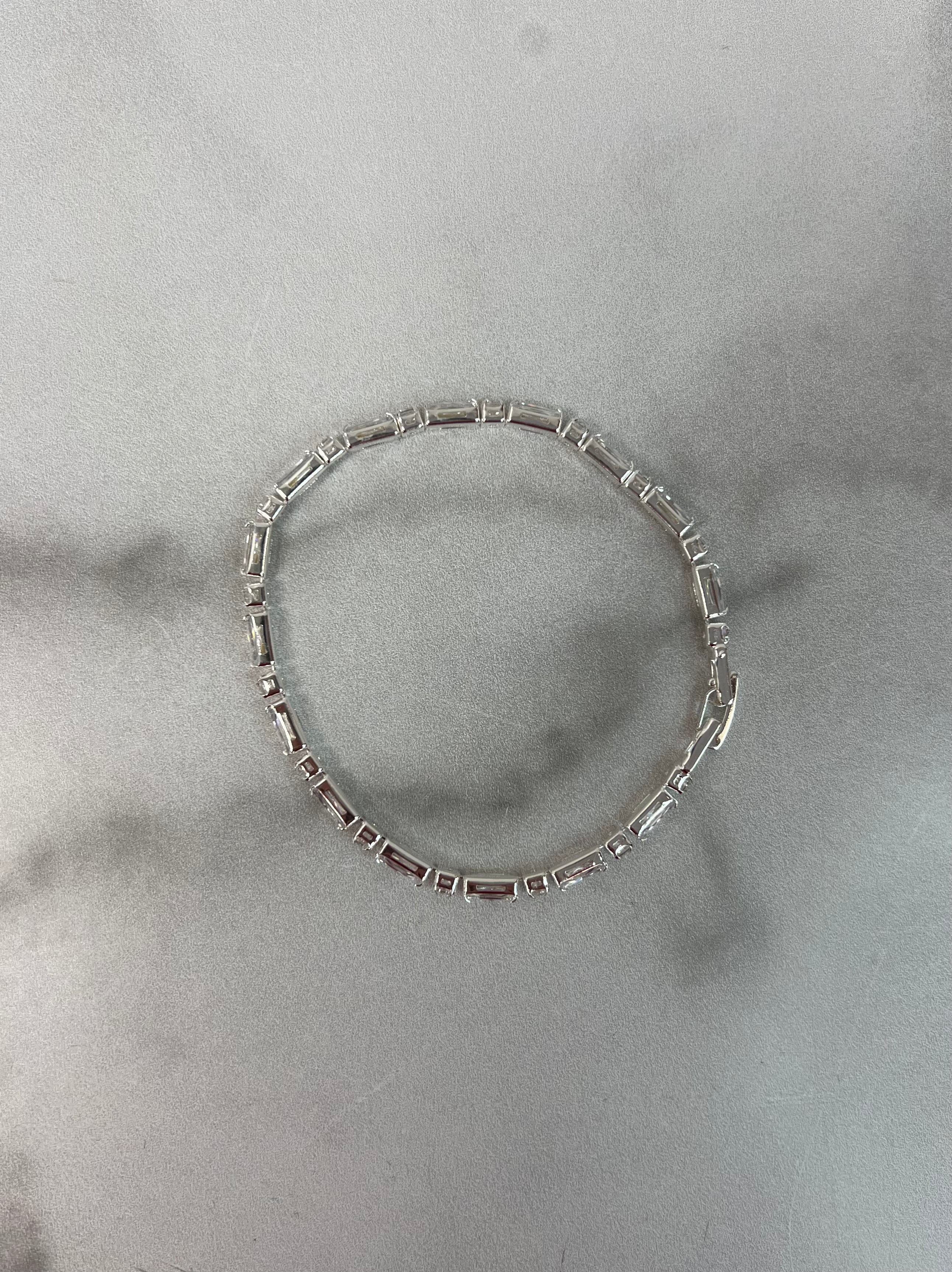 CZ Round & Baguette Tennis Bracelet - Silver