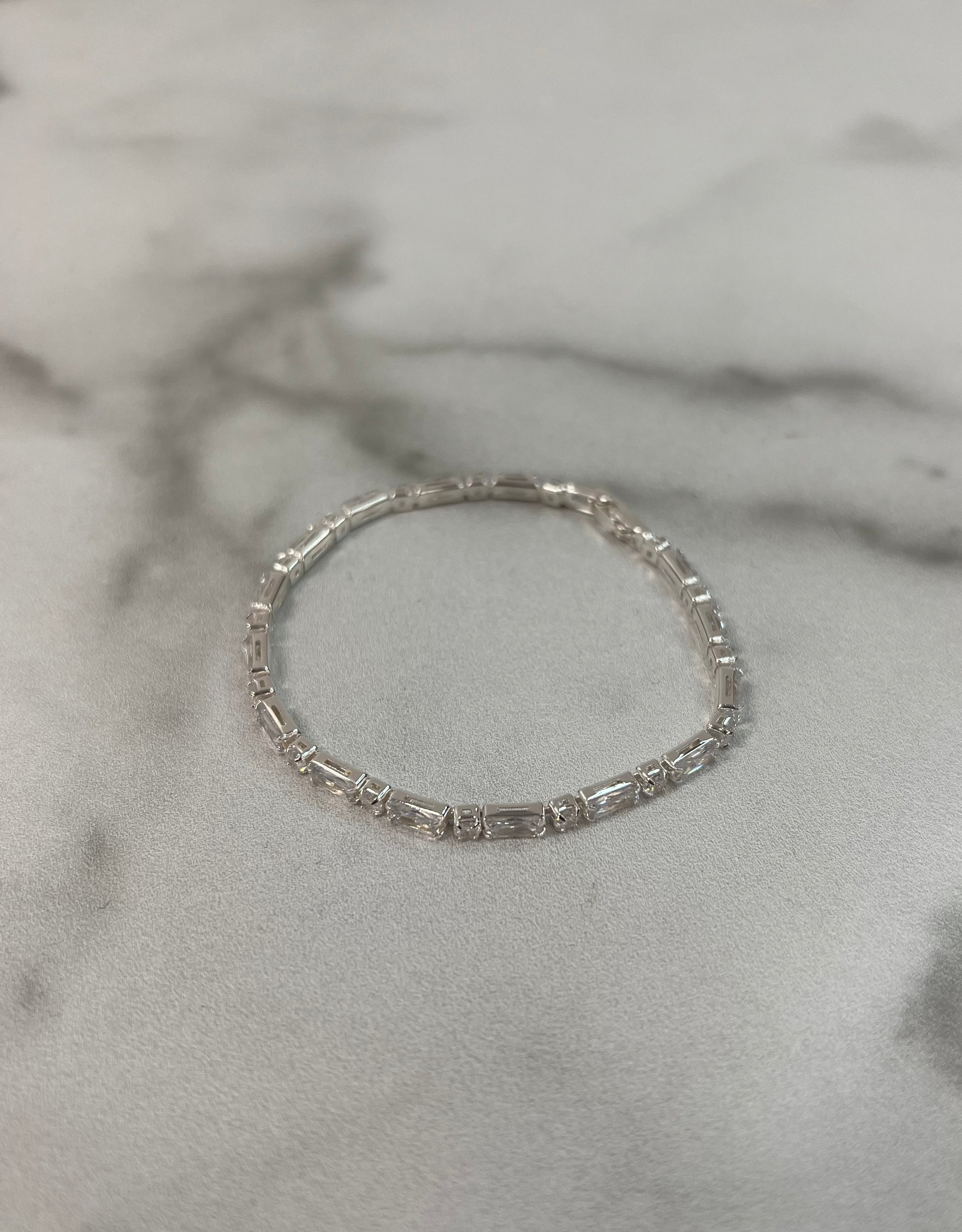 CZ Round & Baguette Tennis Bracelet - Silver