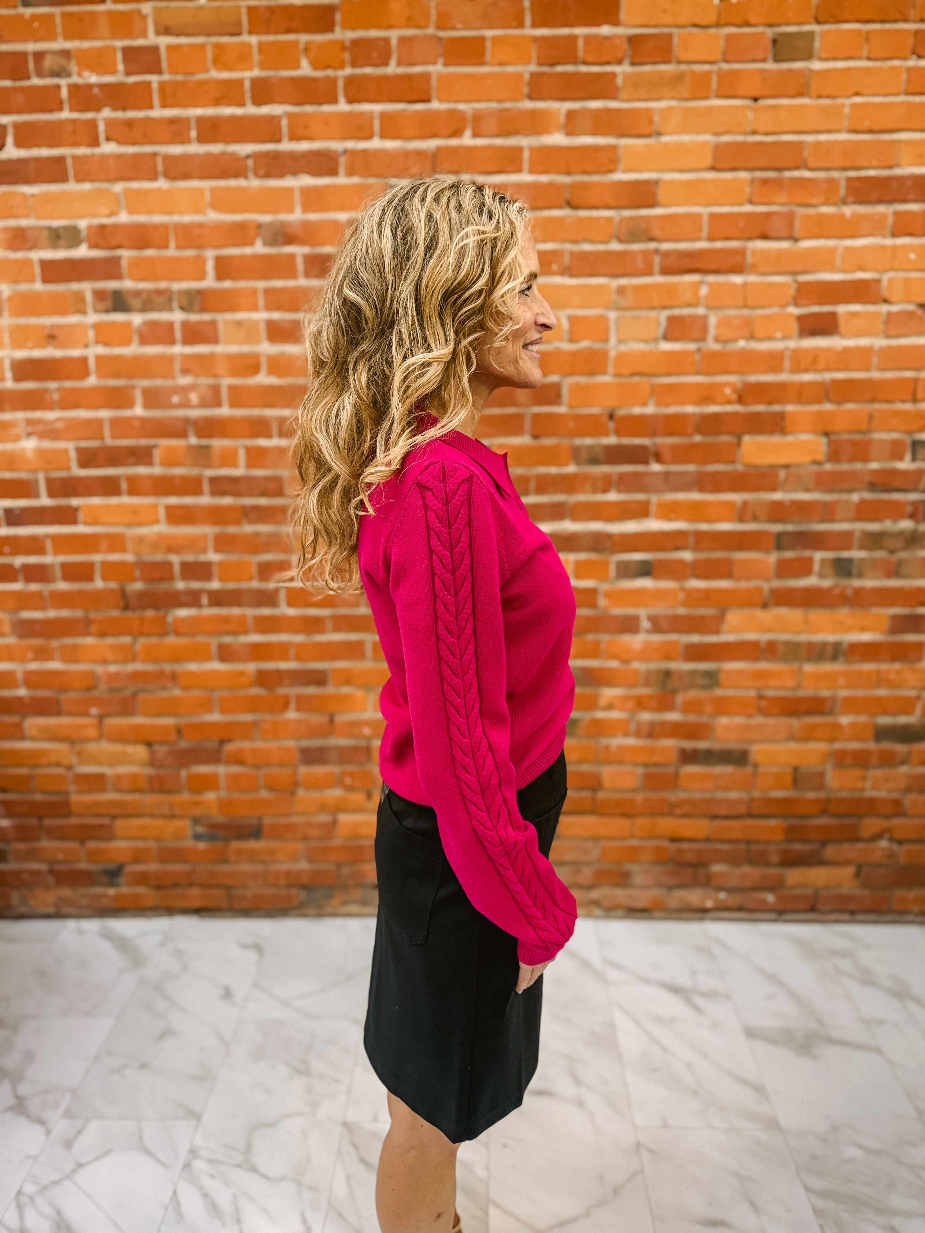 Tribal L/S Polo Sweater w/ Cable Detail