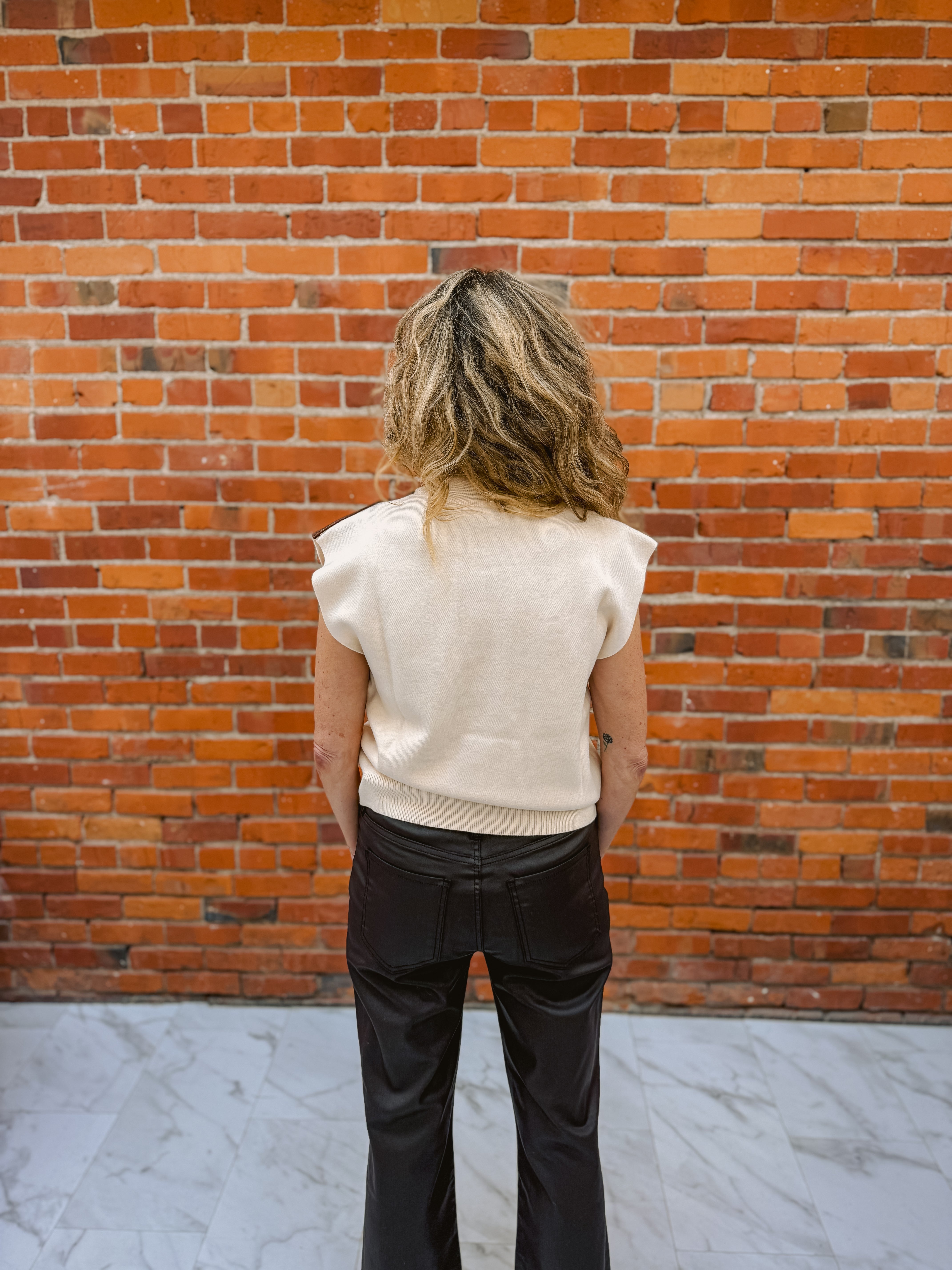 Turtle Neck Vest with Suede Shoulder