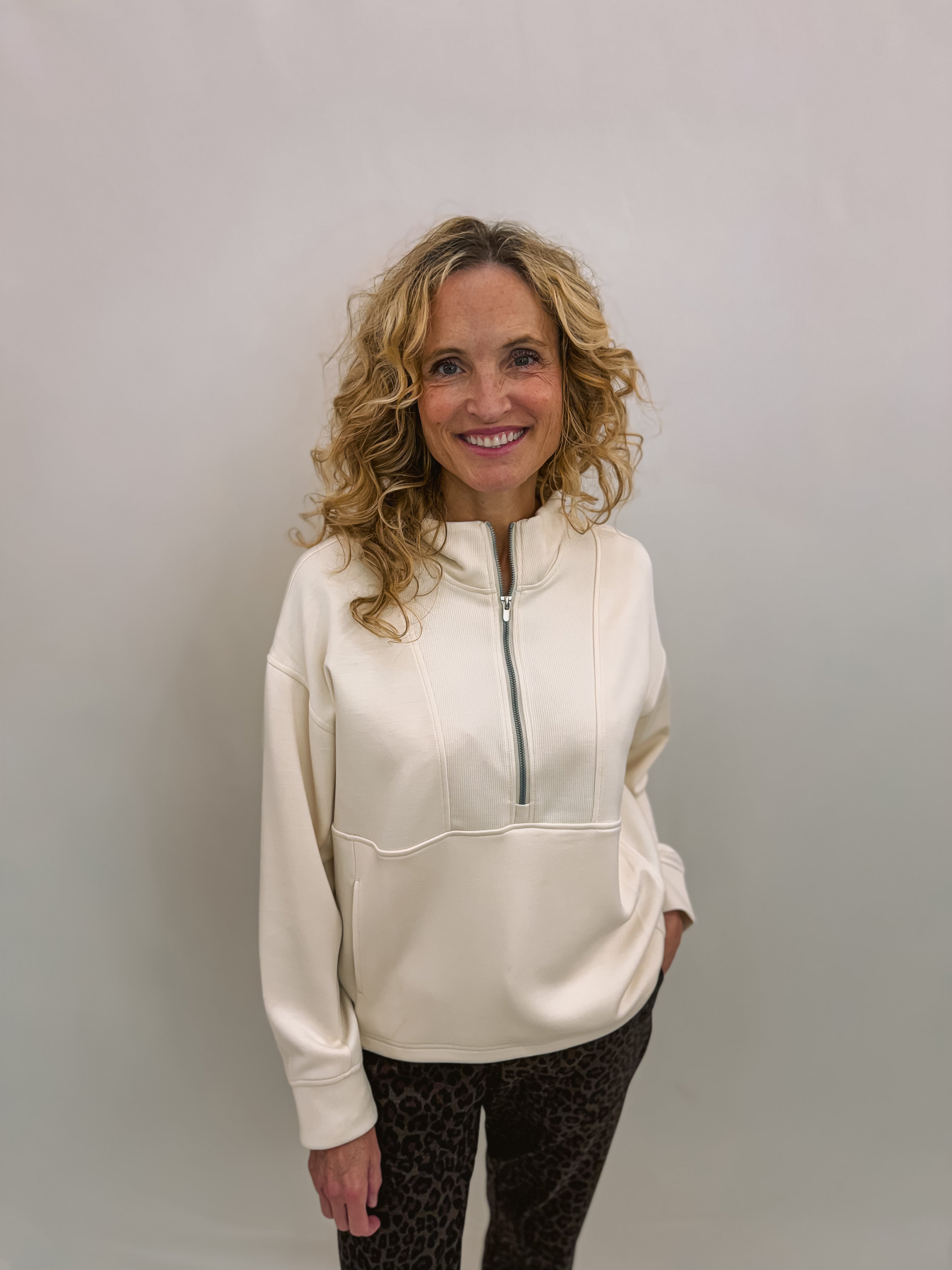 Tribal Mock Neck Top W/ Zipper