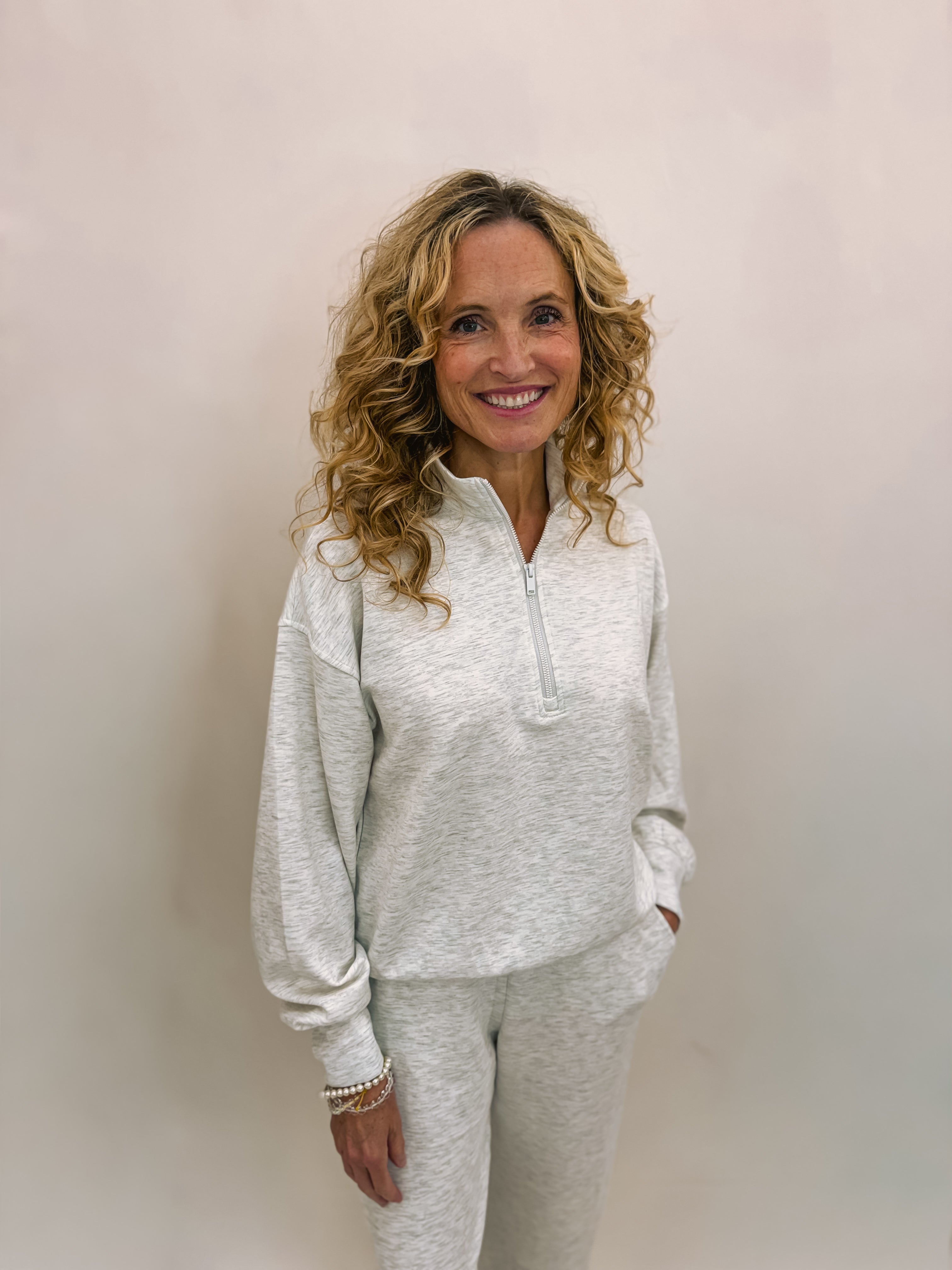Modal Poly Quarter Zip Mock Neck Top