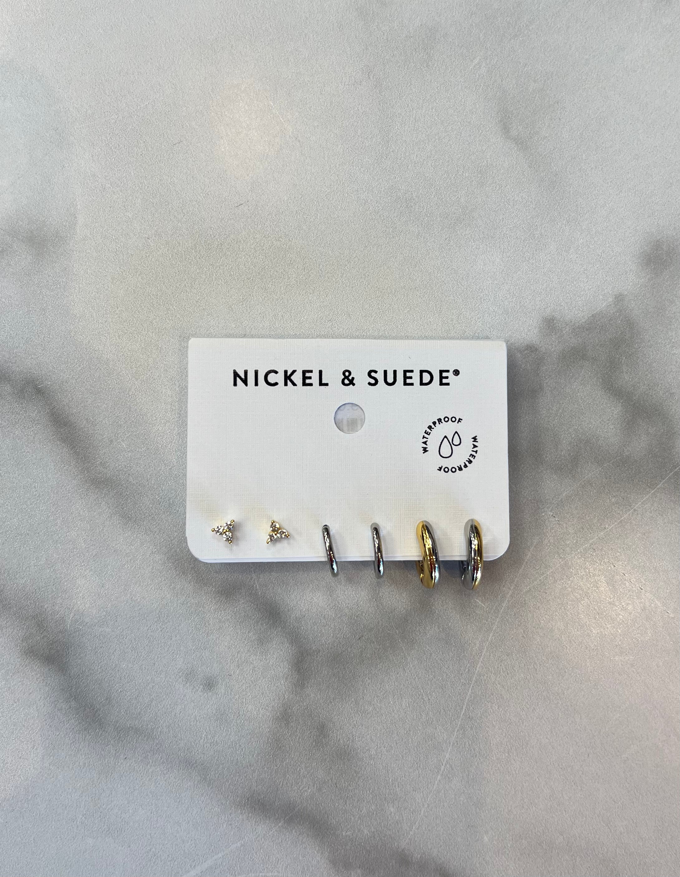 Nickel & Suede Mixed Metal Dainty Earrings Set