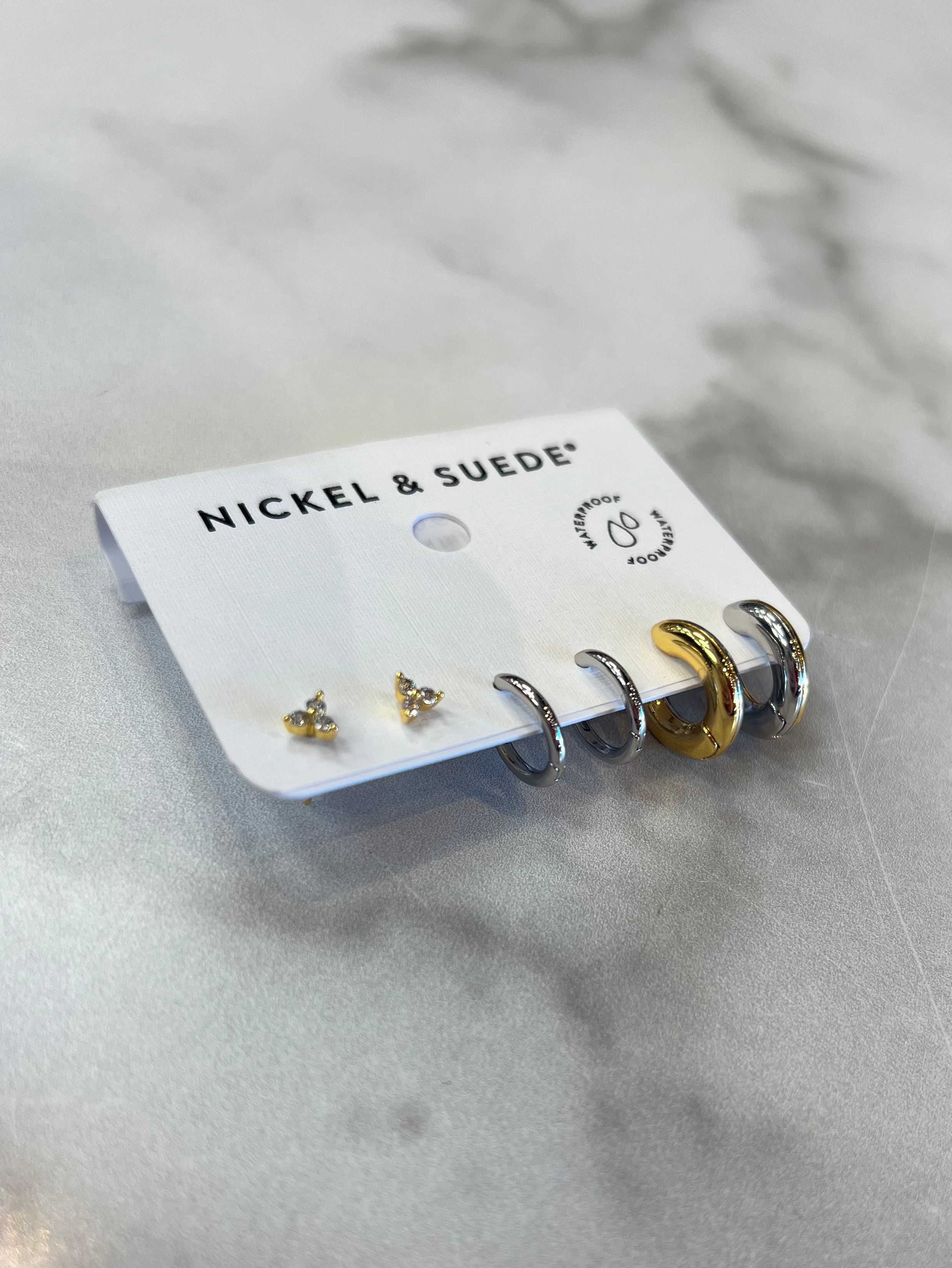 Nickel & Suede Mixed Metal Dainty Earrings Set