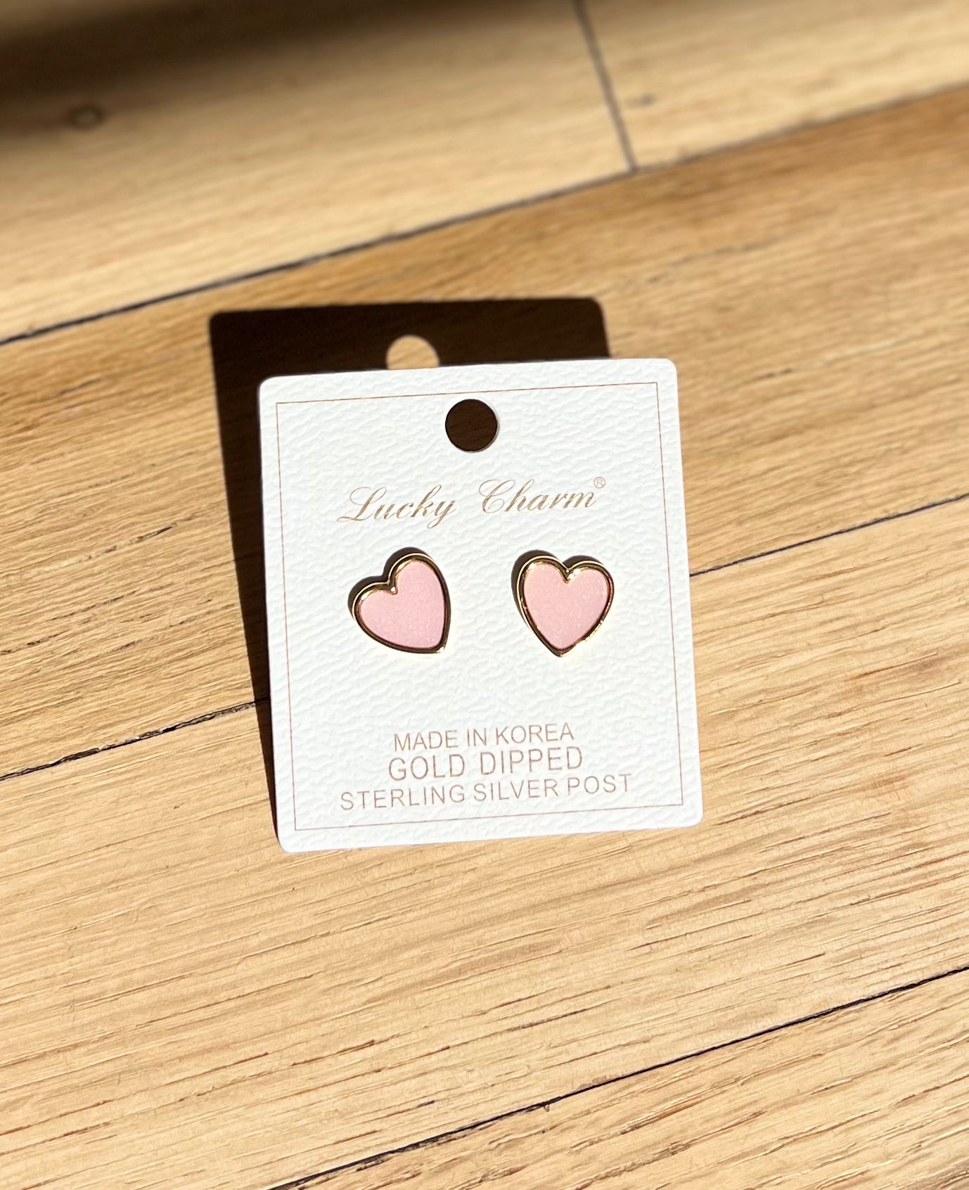 Gold Pink Heart Stud Earrings