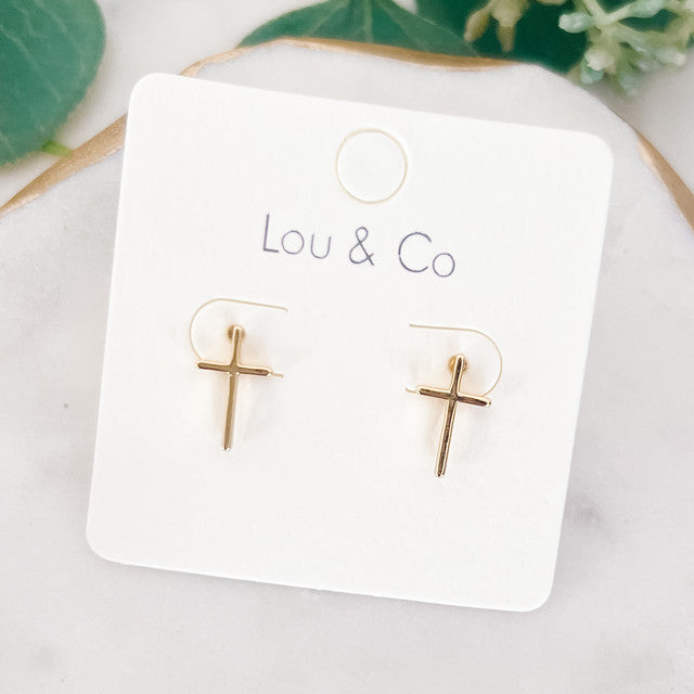 Gold Dipped Cross Stud Earrings