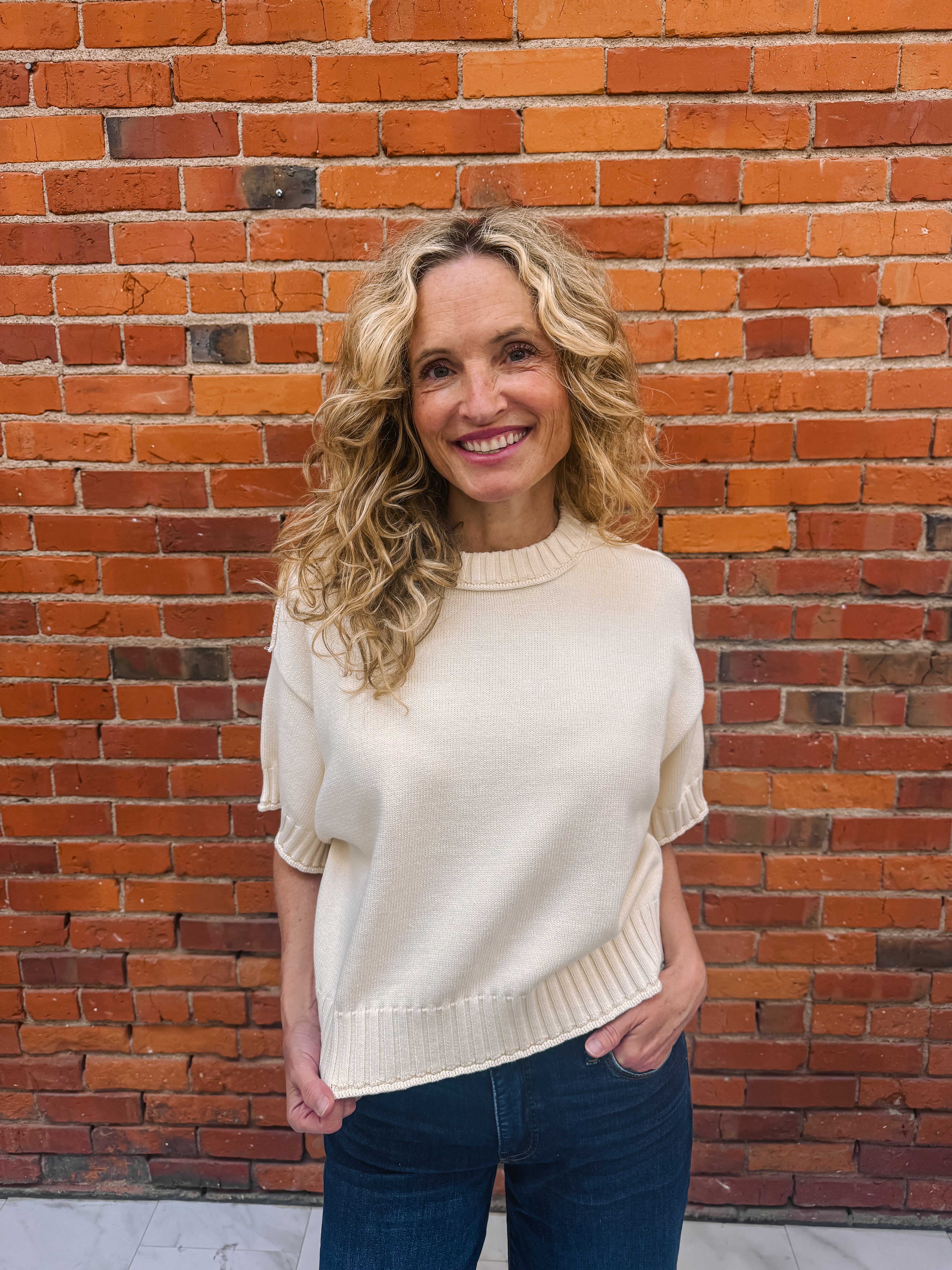 Drop Shoulder Short Sleeve Sweater