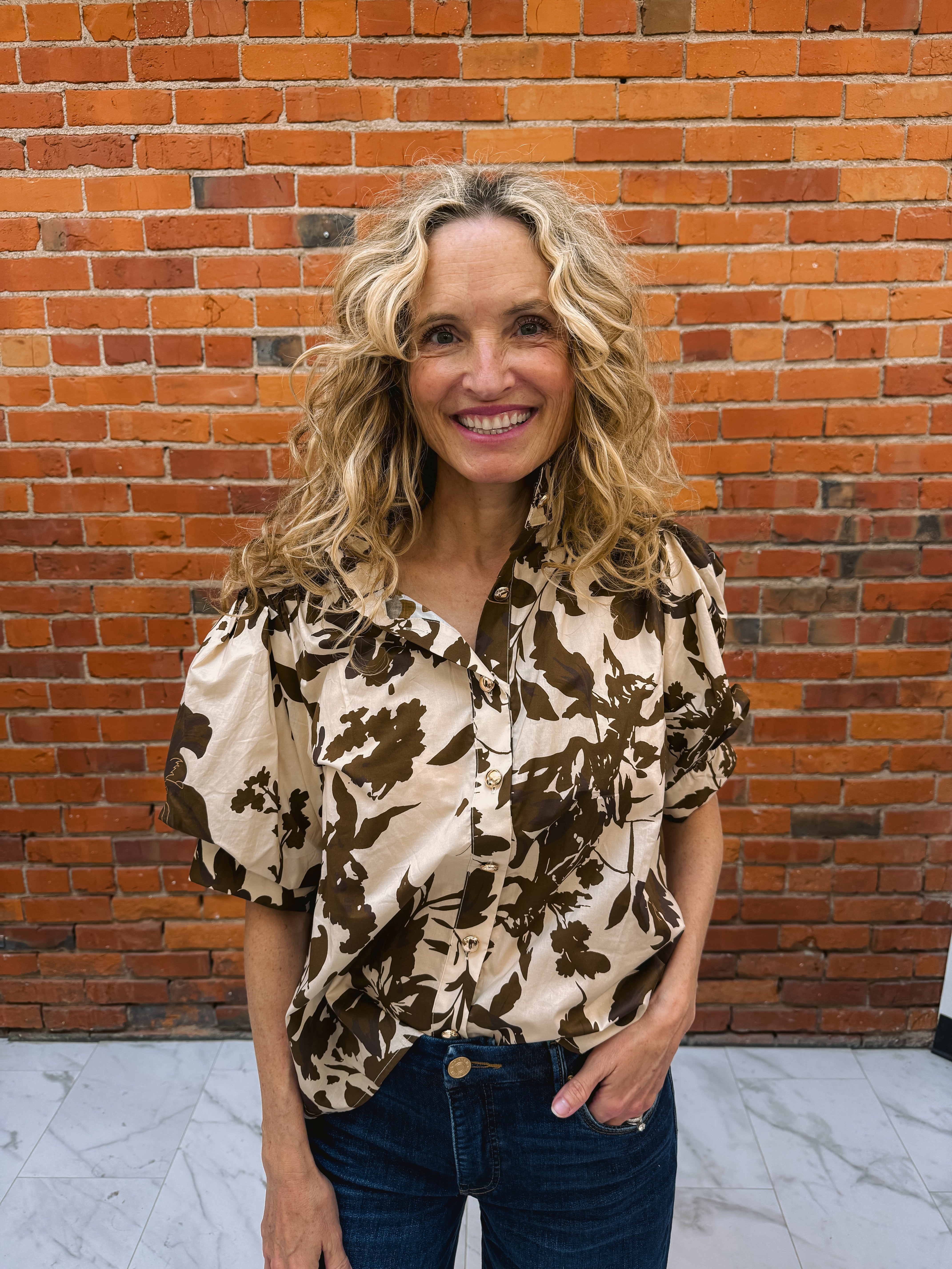 Printed Short Puff Sleeve Top