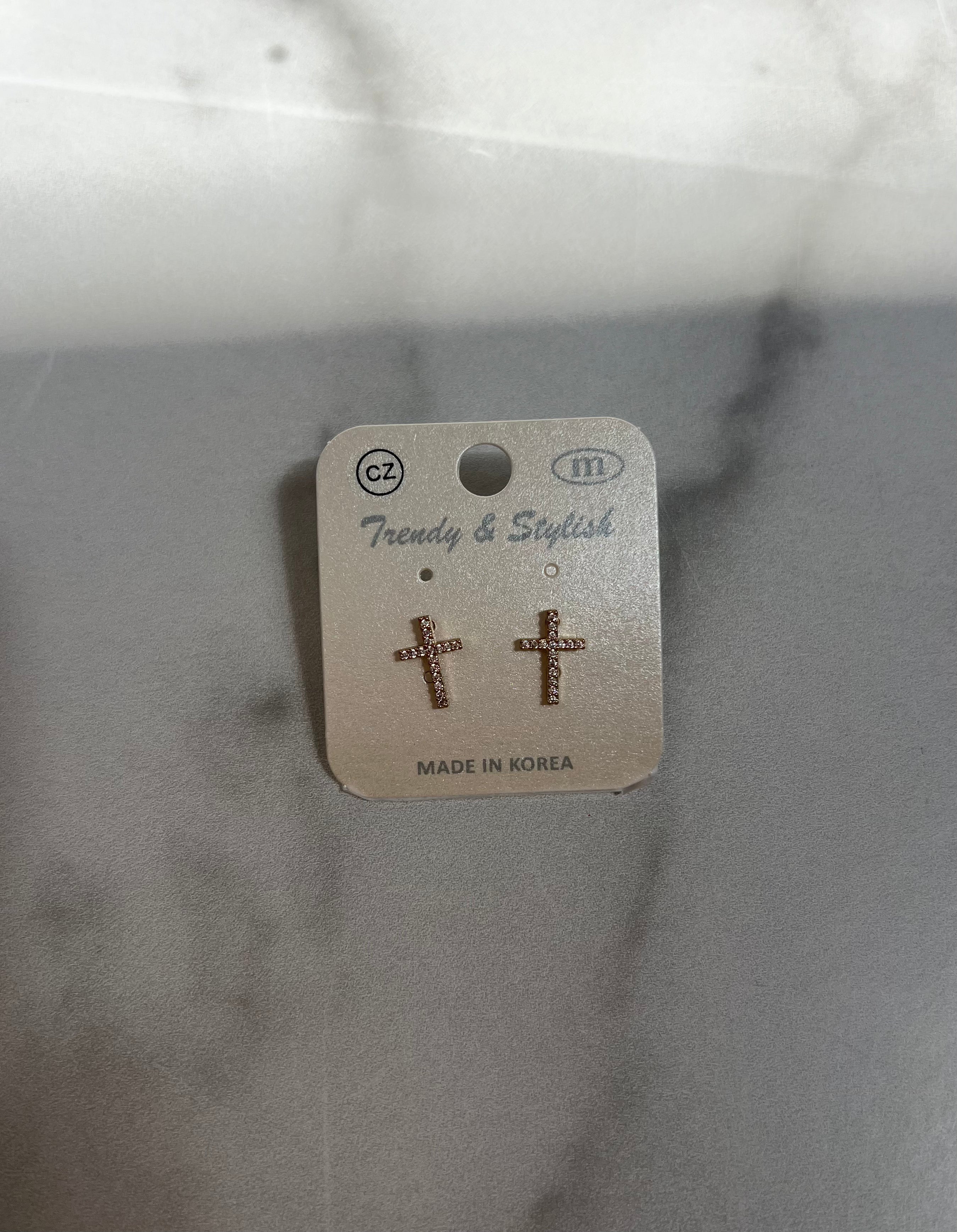 CZ Cross Earrings - Gold