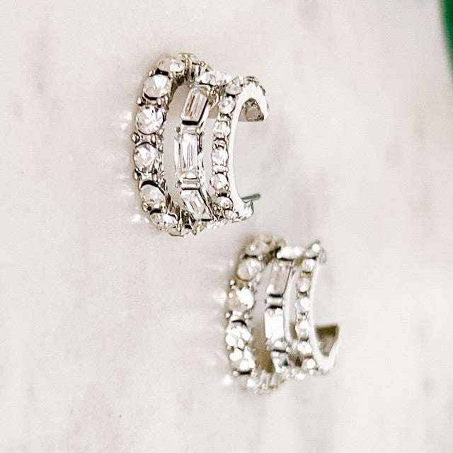 Triple Hoop Stone-Encrusted Earrings
