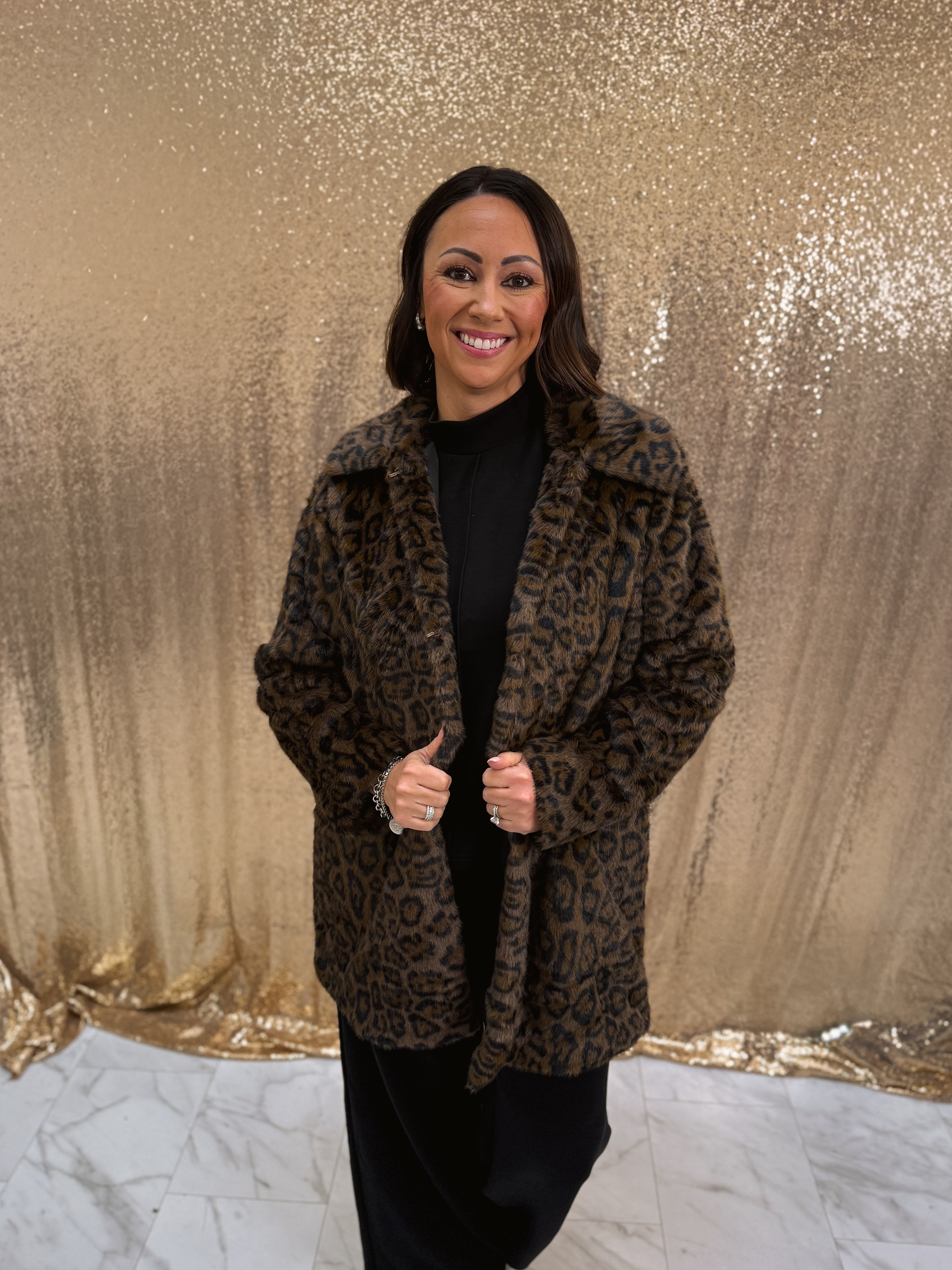 Liverpool Leopard Faux Fur Coat