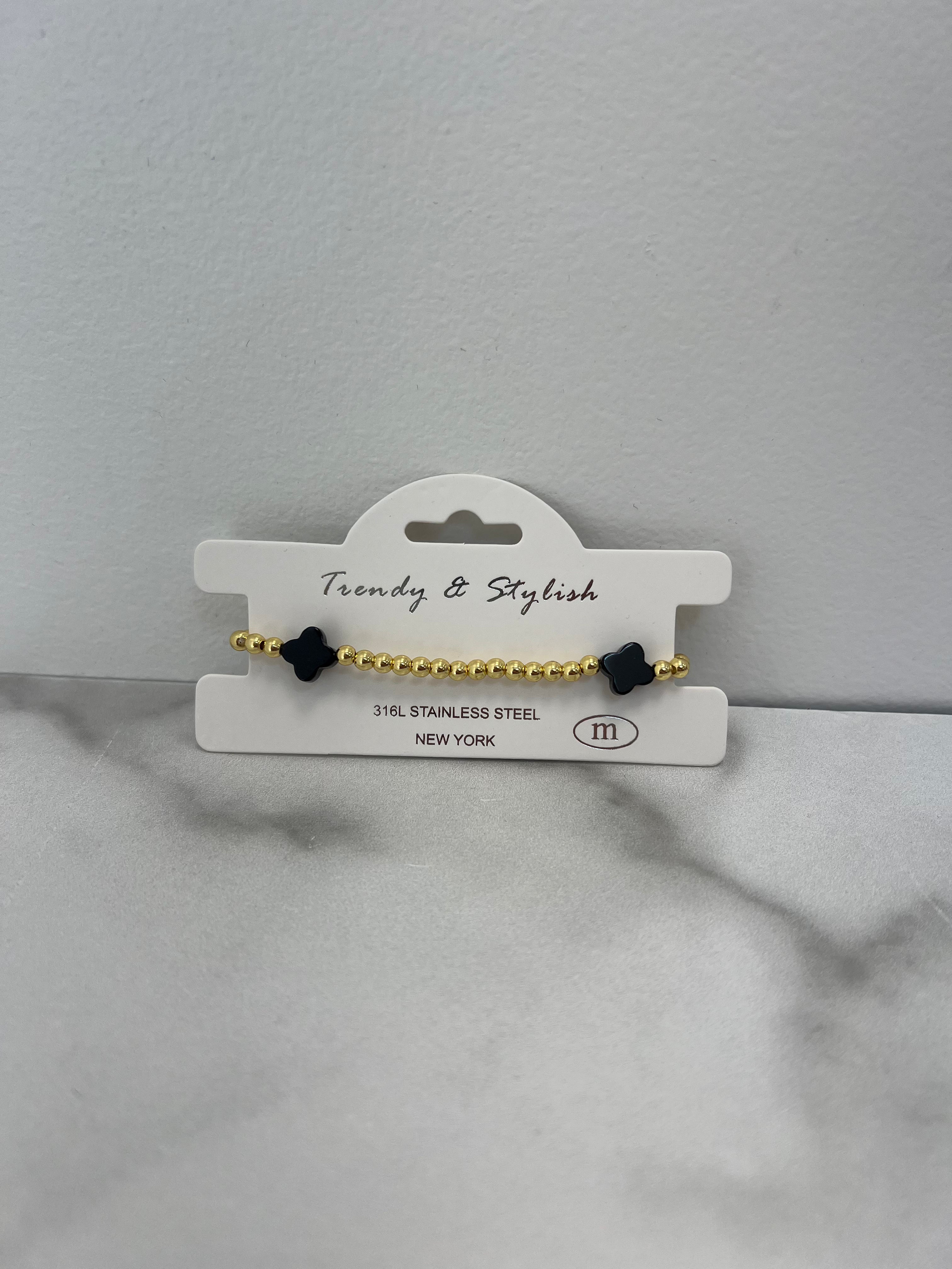 Stainless Steel Stretch Bracelet w/ Clover