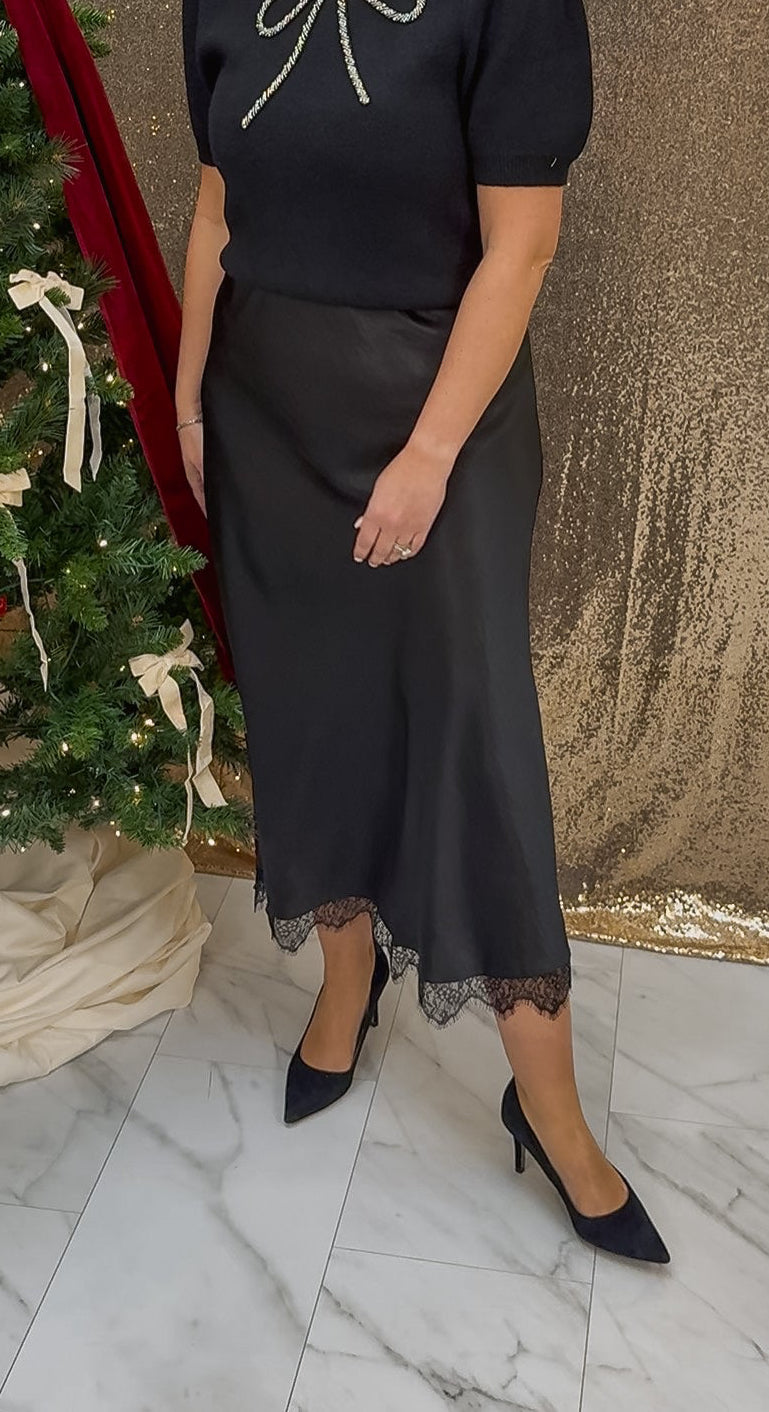 Molly Bracken Black Satin Skirt