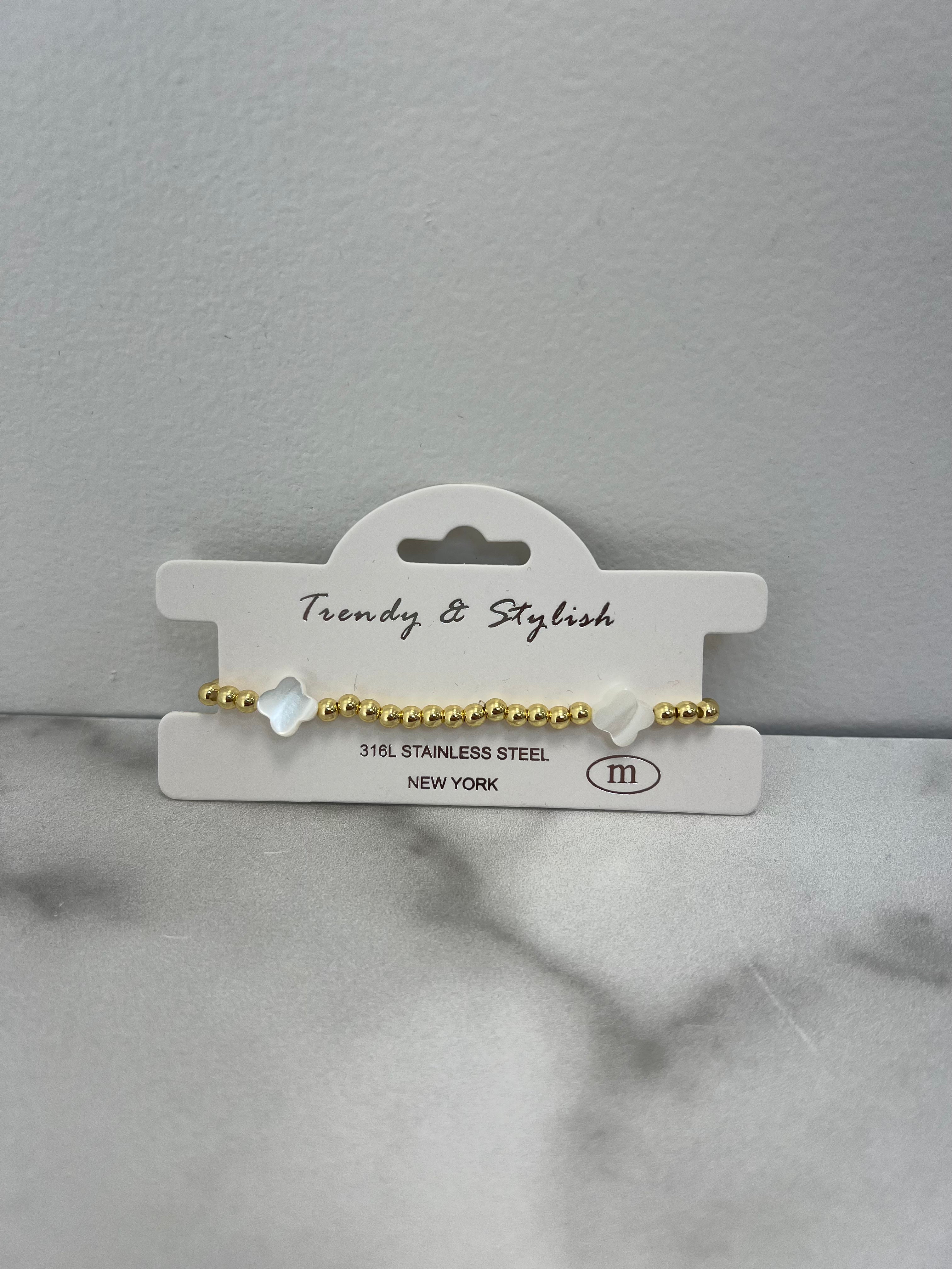 Stainless Steel Stretch Bracelet w/ Clover