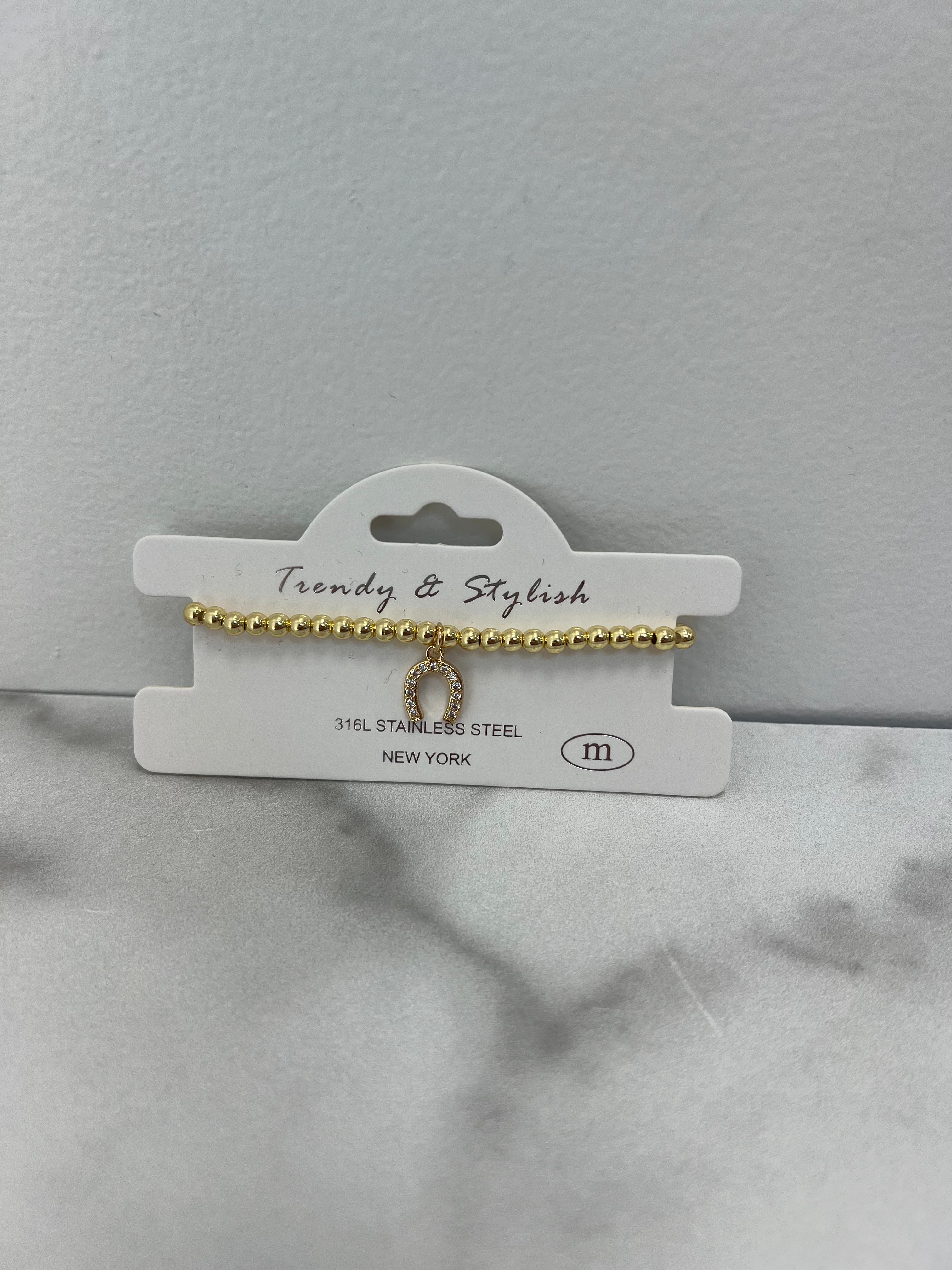 Stainless Steel Bracelet w/ Horseshoe Charm