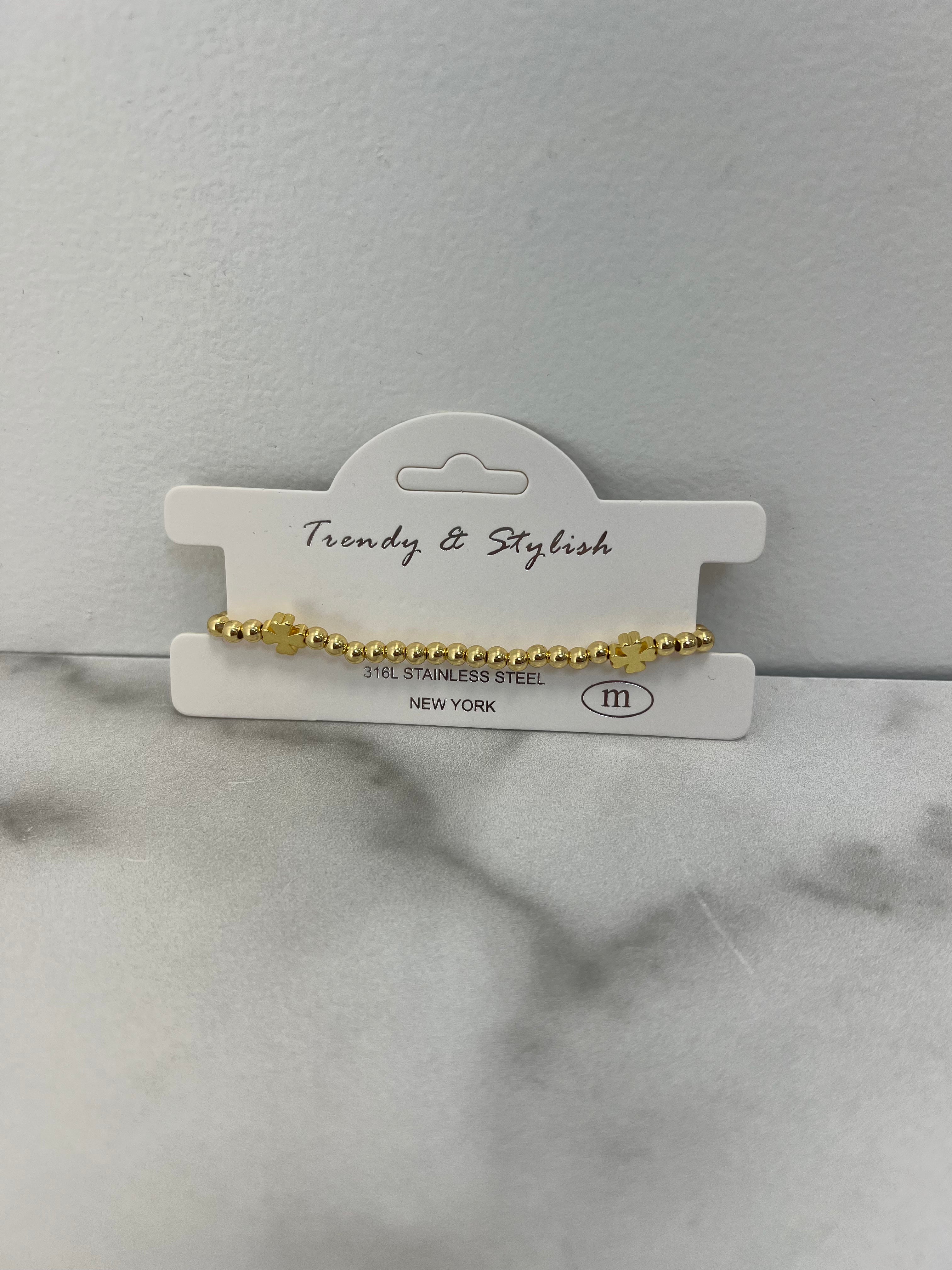 Stainless Steel Clover Stretch Bracelet