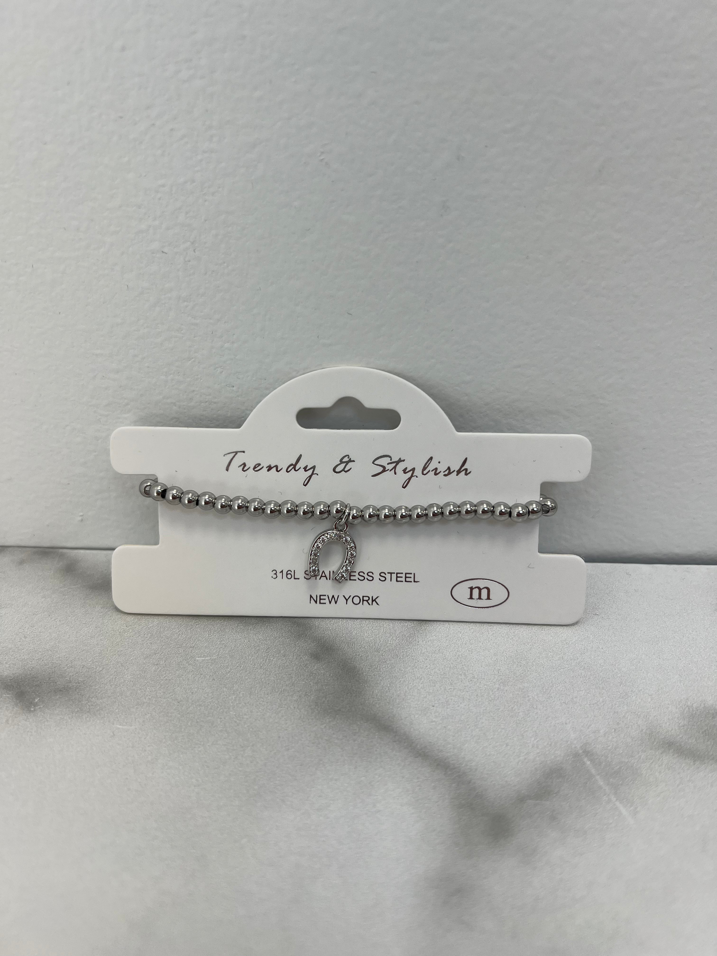 Stainless Steel Bracelet w/ Horseshoe Charm