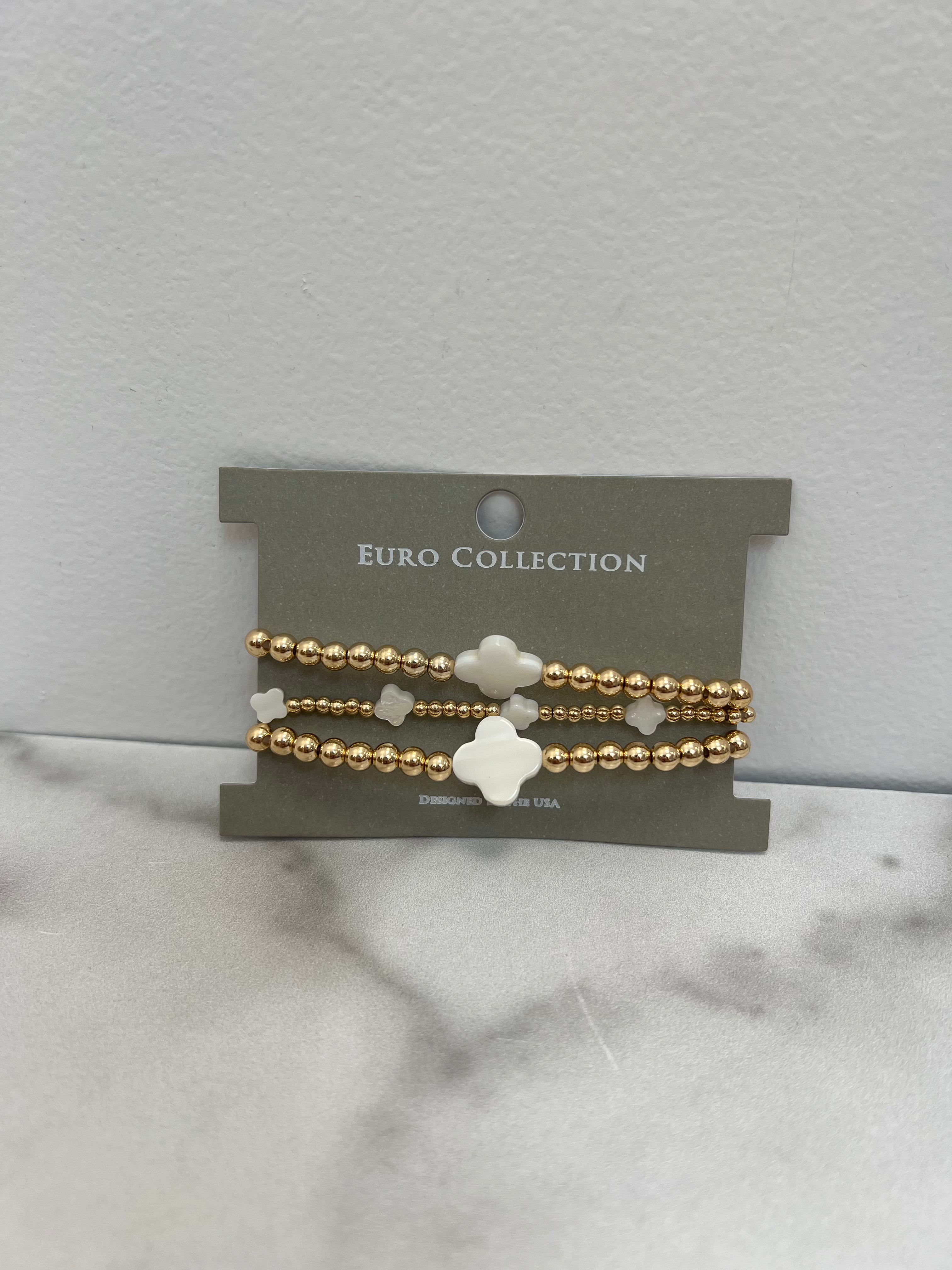 MOP Quatrefoil Stretch Bracelet Set