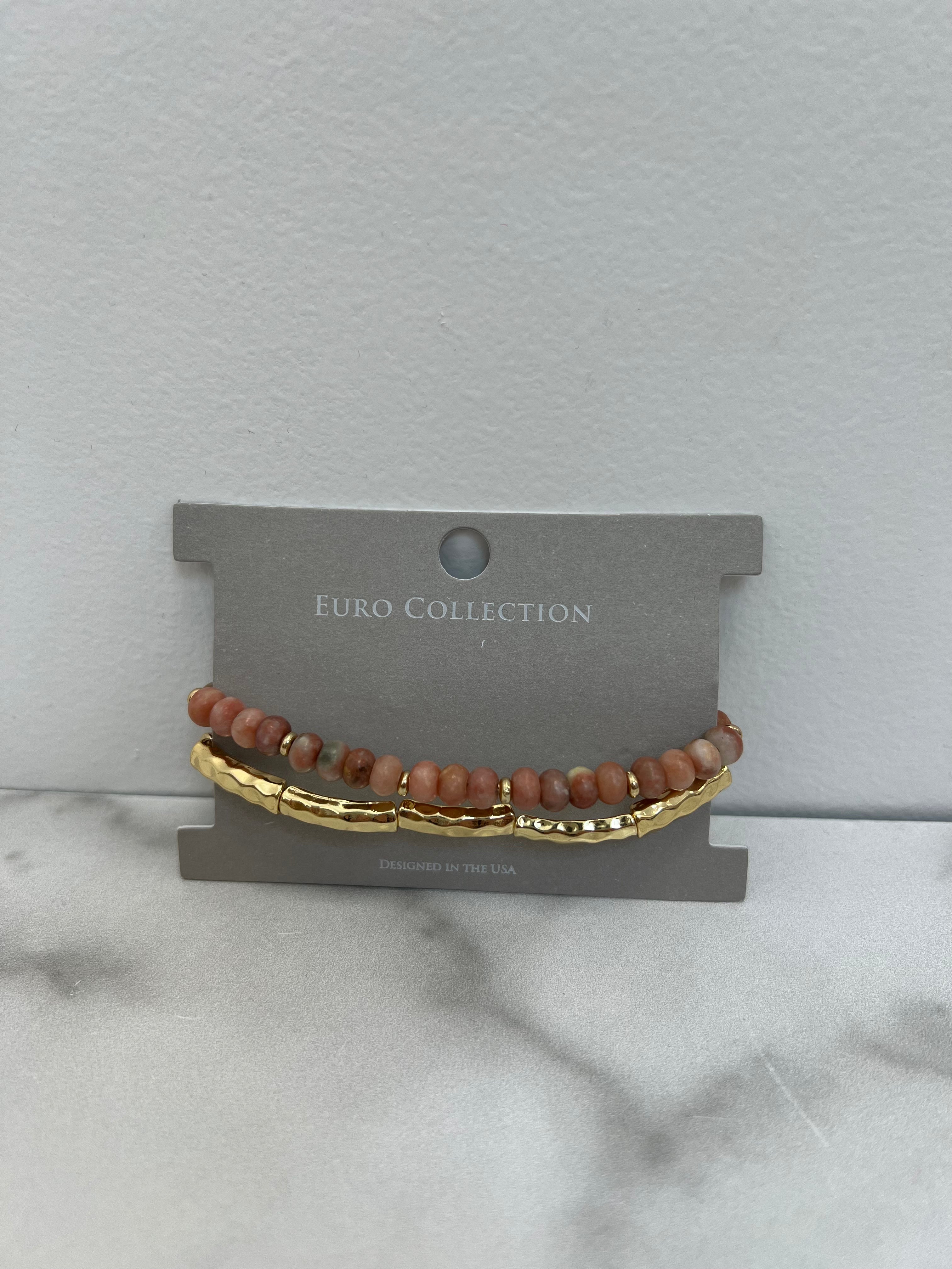 Semi-Precious Stone & Gold Bead Bracelet Set