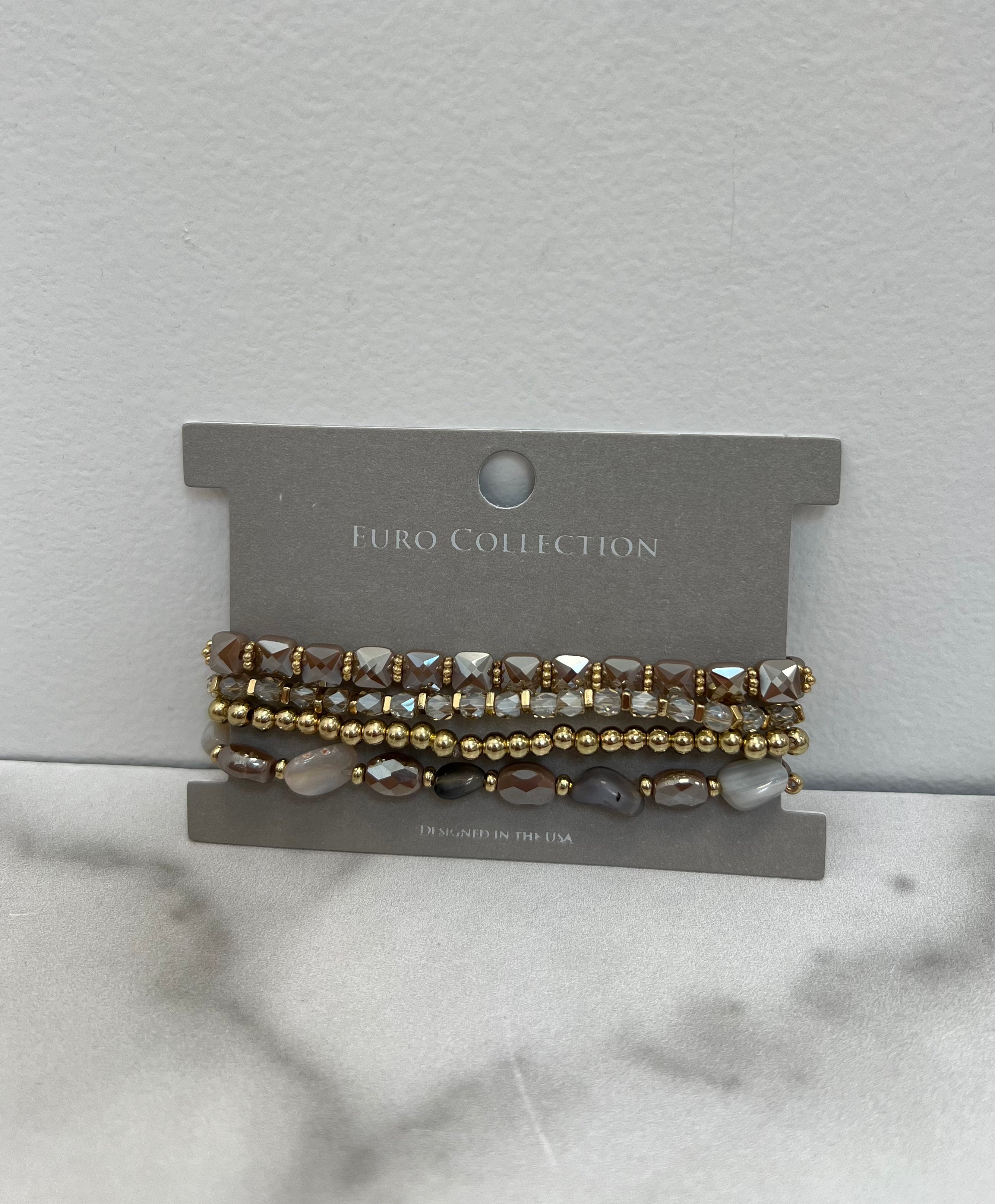 4-Stack Glass Beaded Bracelet Set - Natural