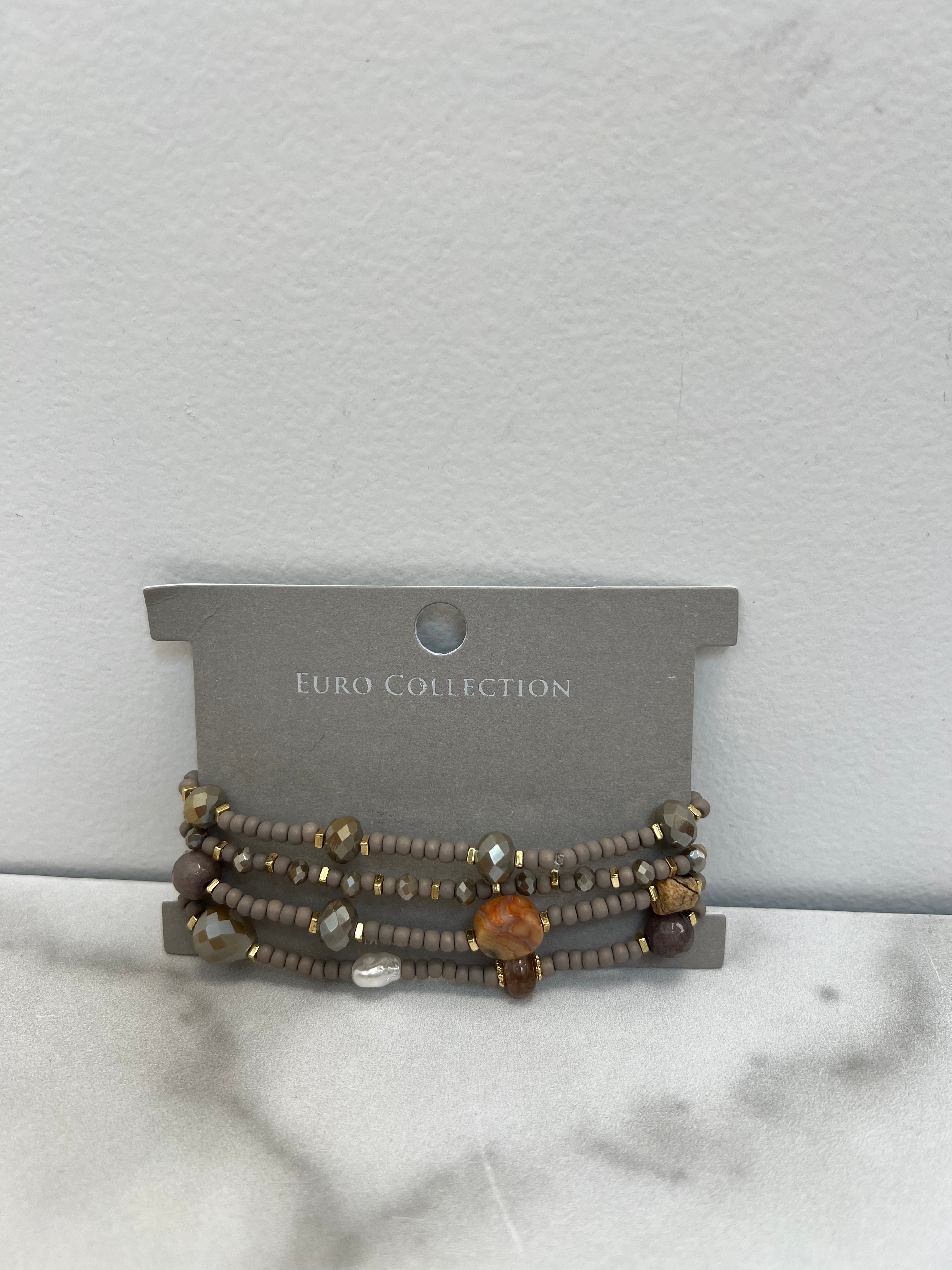 4-Stack Beaded Bracelet Set - Taupe