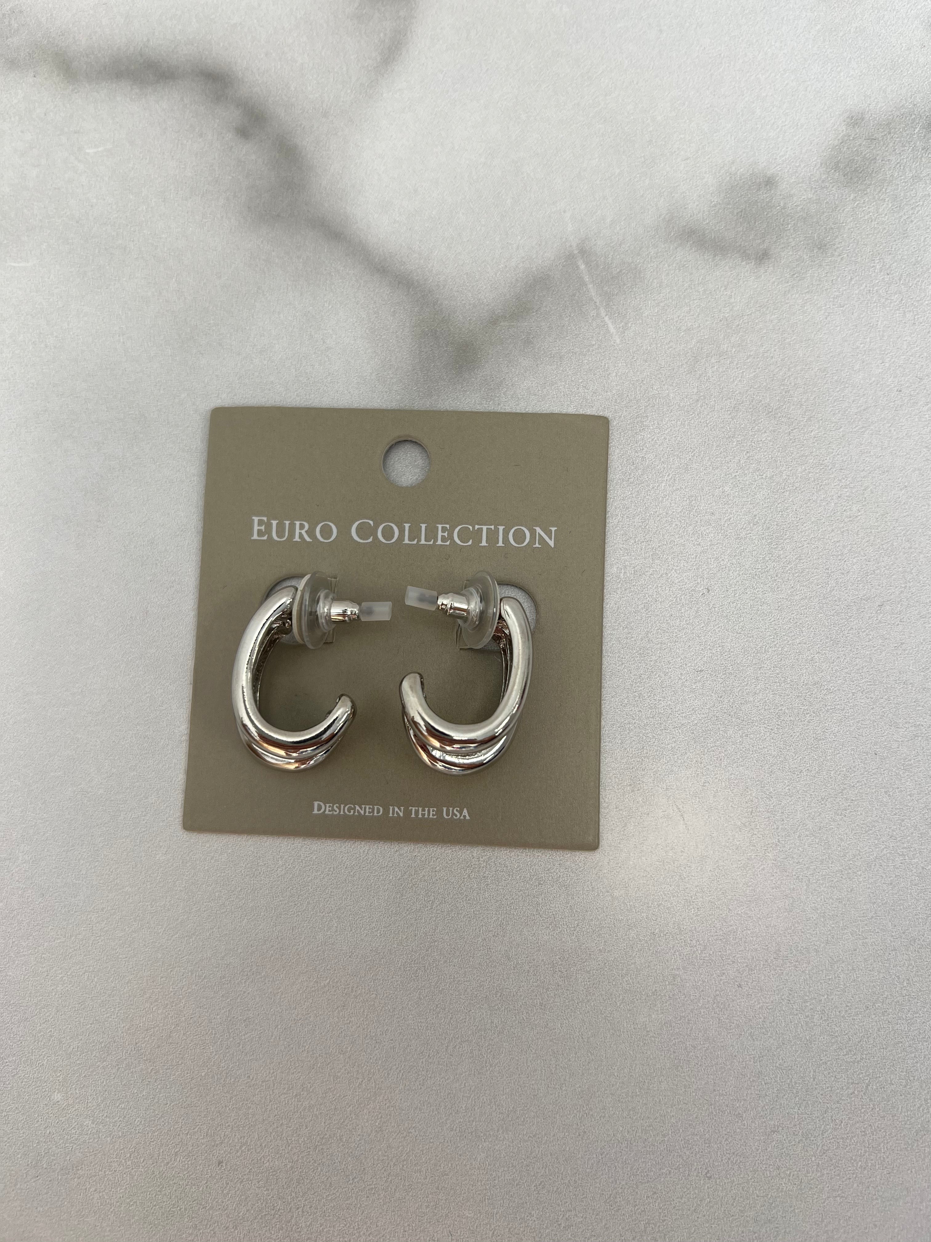 Double Layer Hoop Earrings - Silver