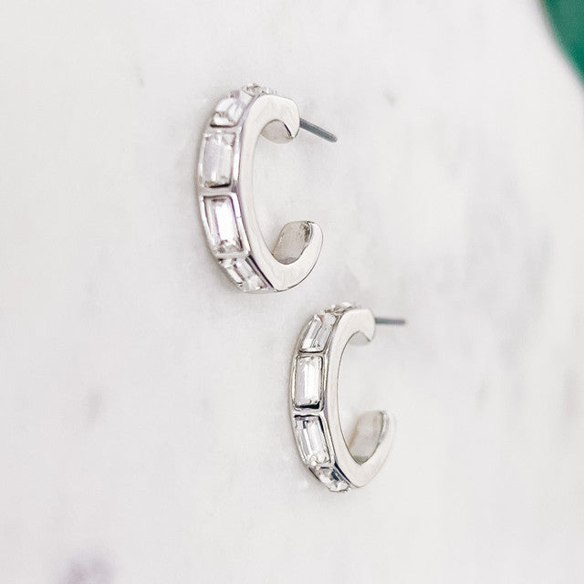 Baguette Hoop Earrings - Silver