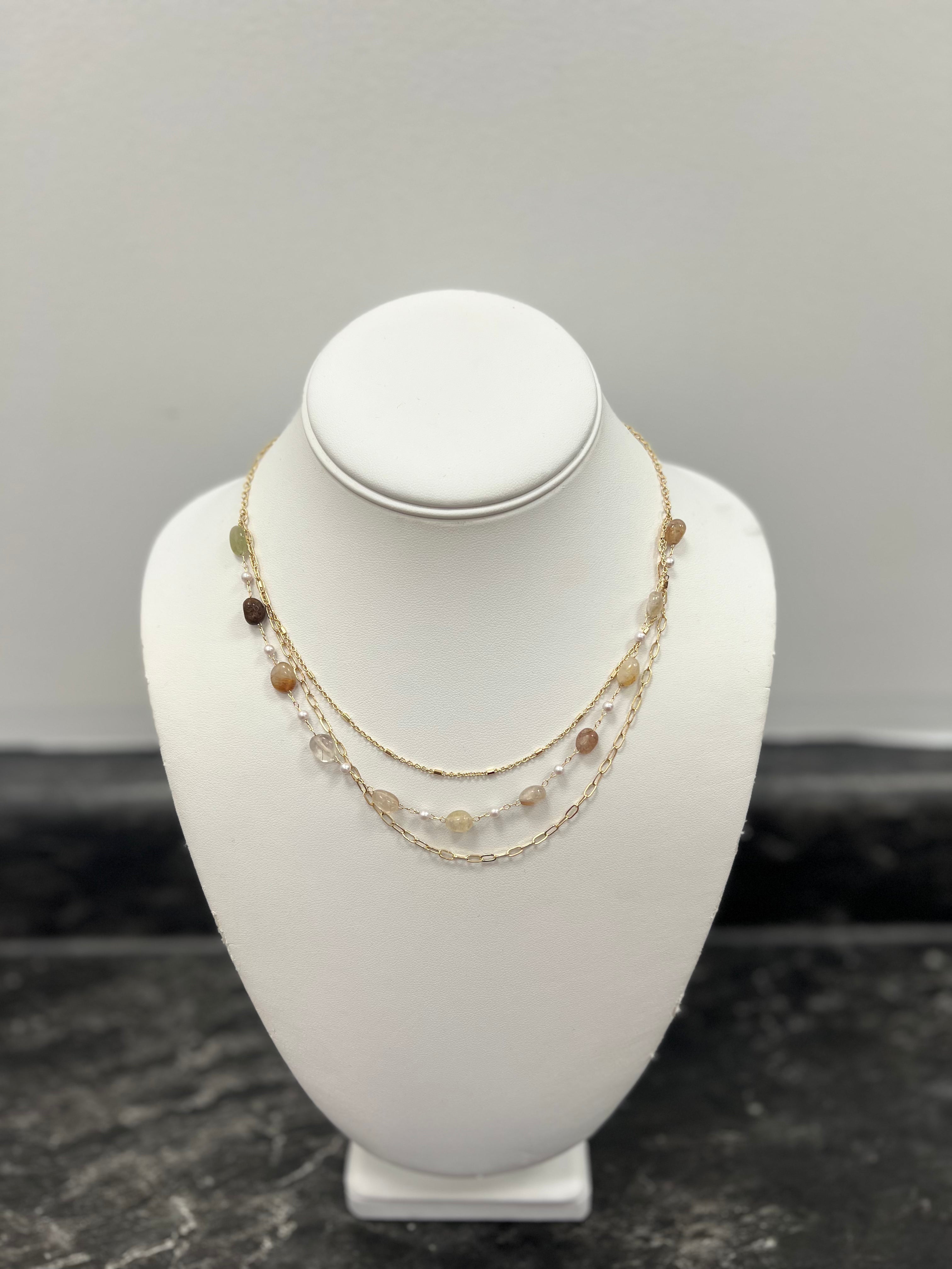 Three-Layer Beaded Necklace - Natural