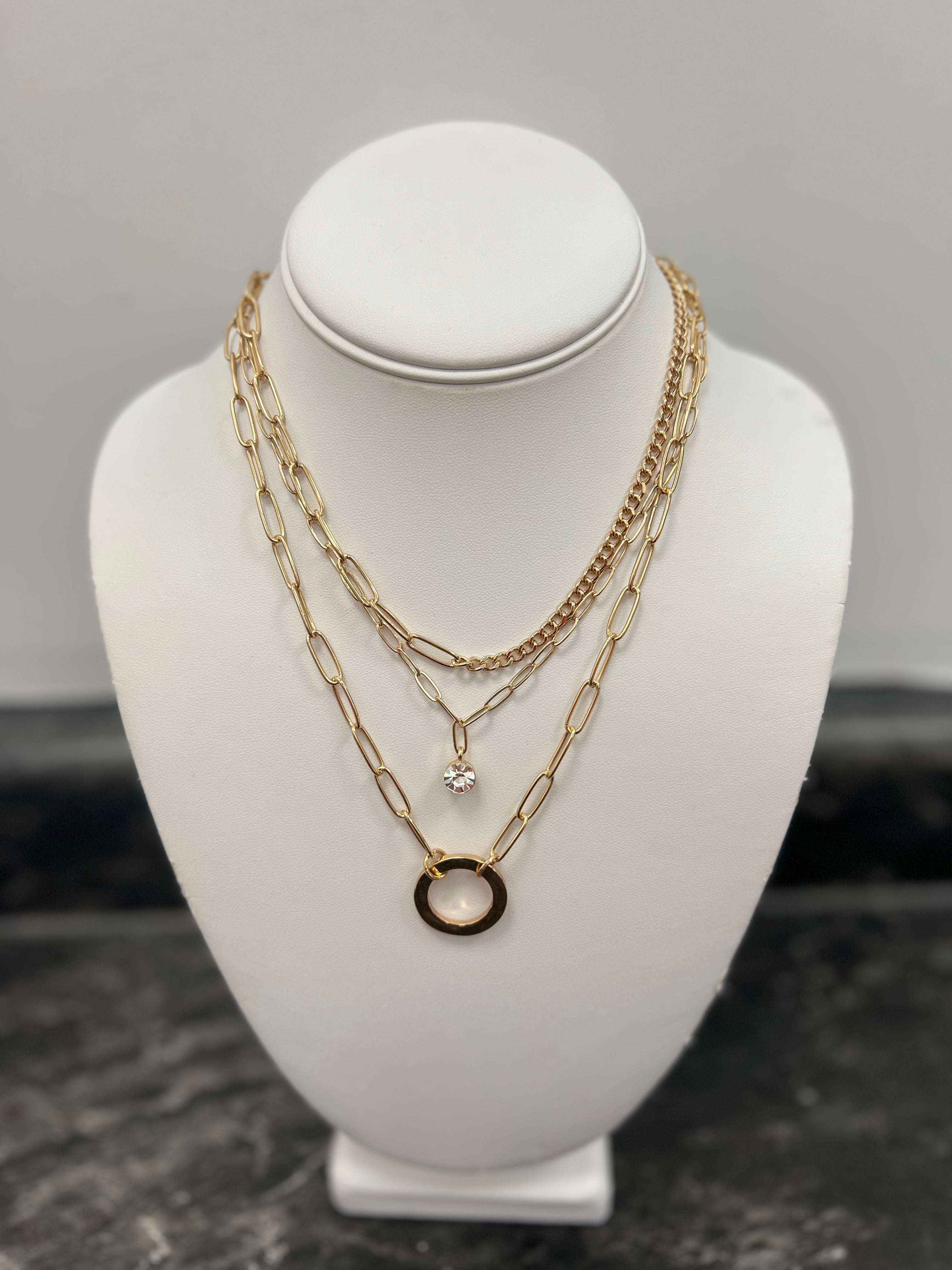 Multi-Layer Necklace w/ Open Circle Pendant