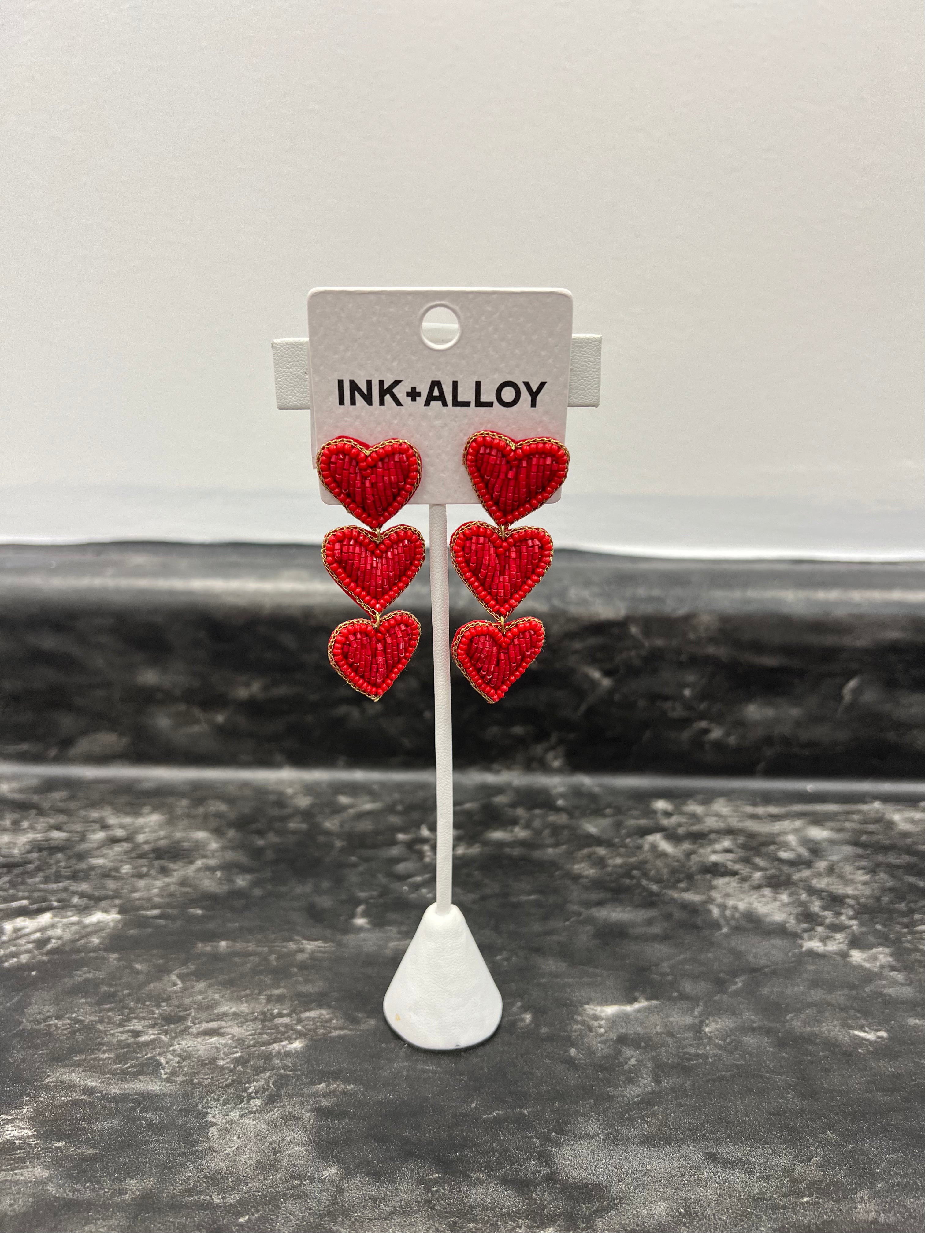 Haddie 3 Red Heart Drop Earrings