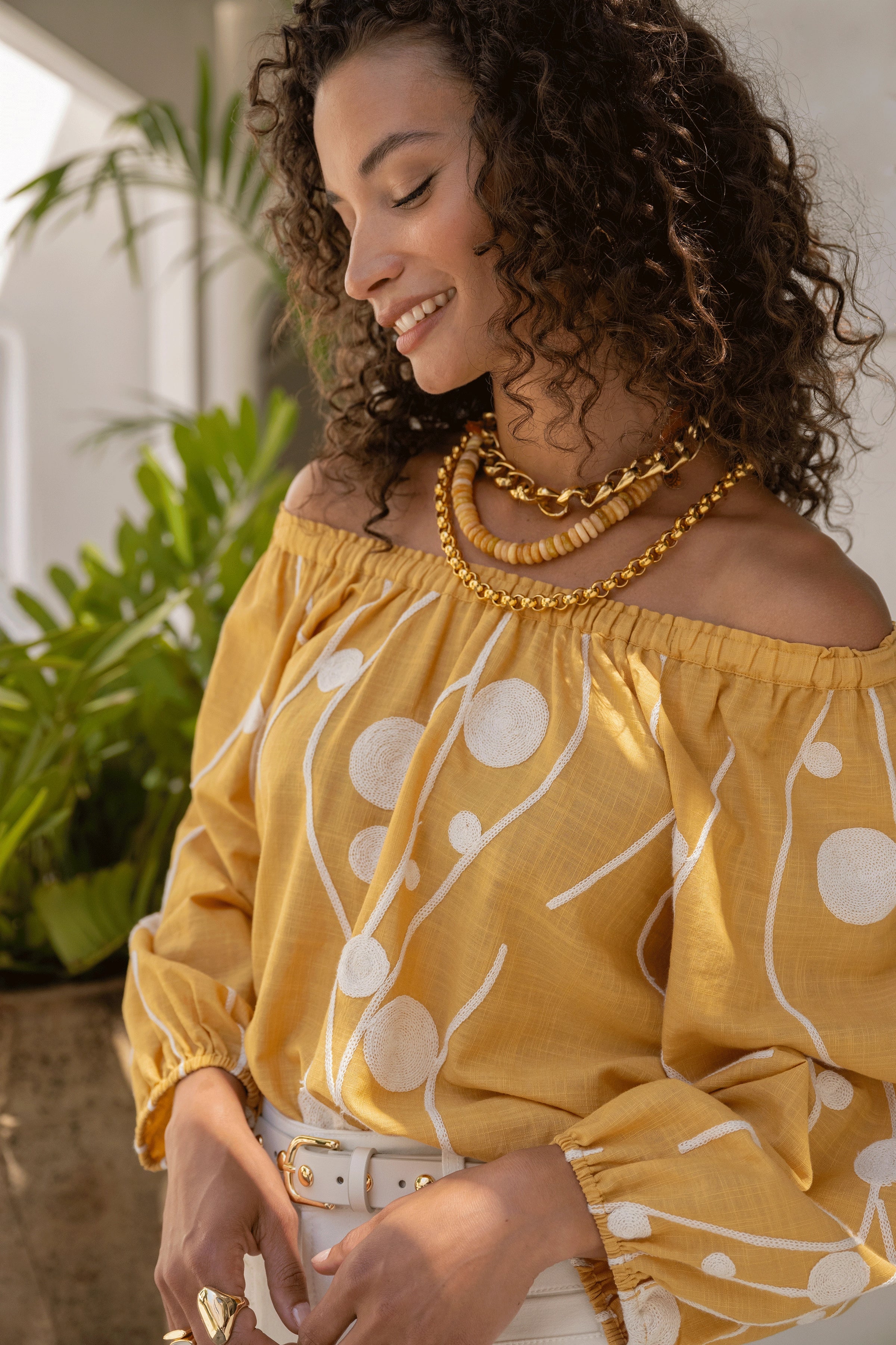 Liverpool 3/4 Sleeve Embroidered Woven Top