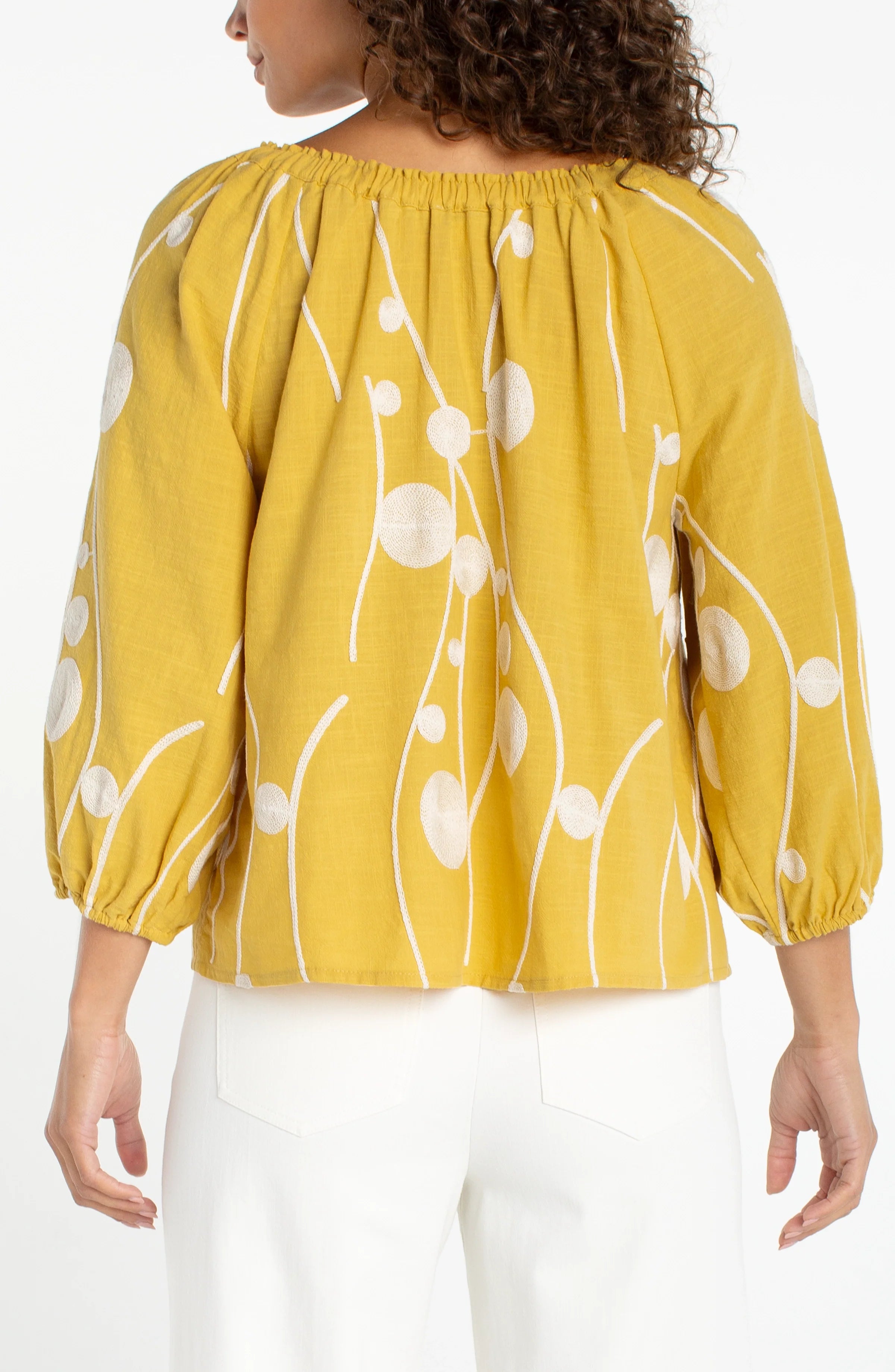 Liverpool 3/4 Sleeve Embroidered Woven Top