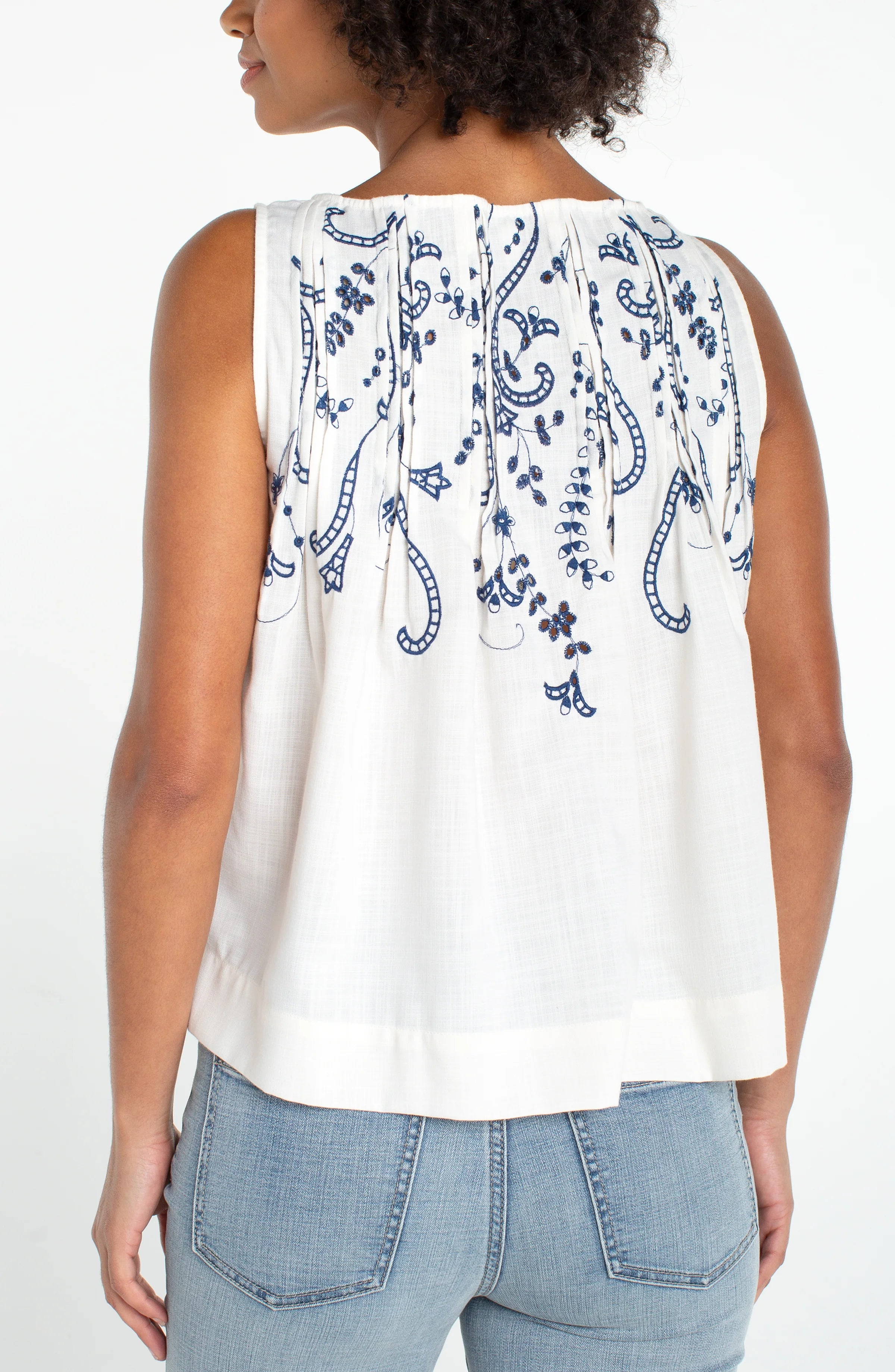 Sleeveless Boat Neck Top W/ Pintucks