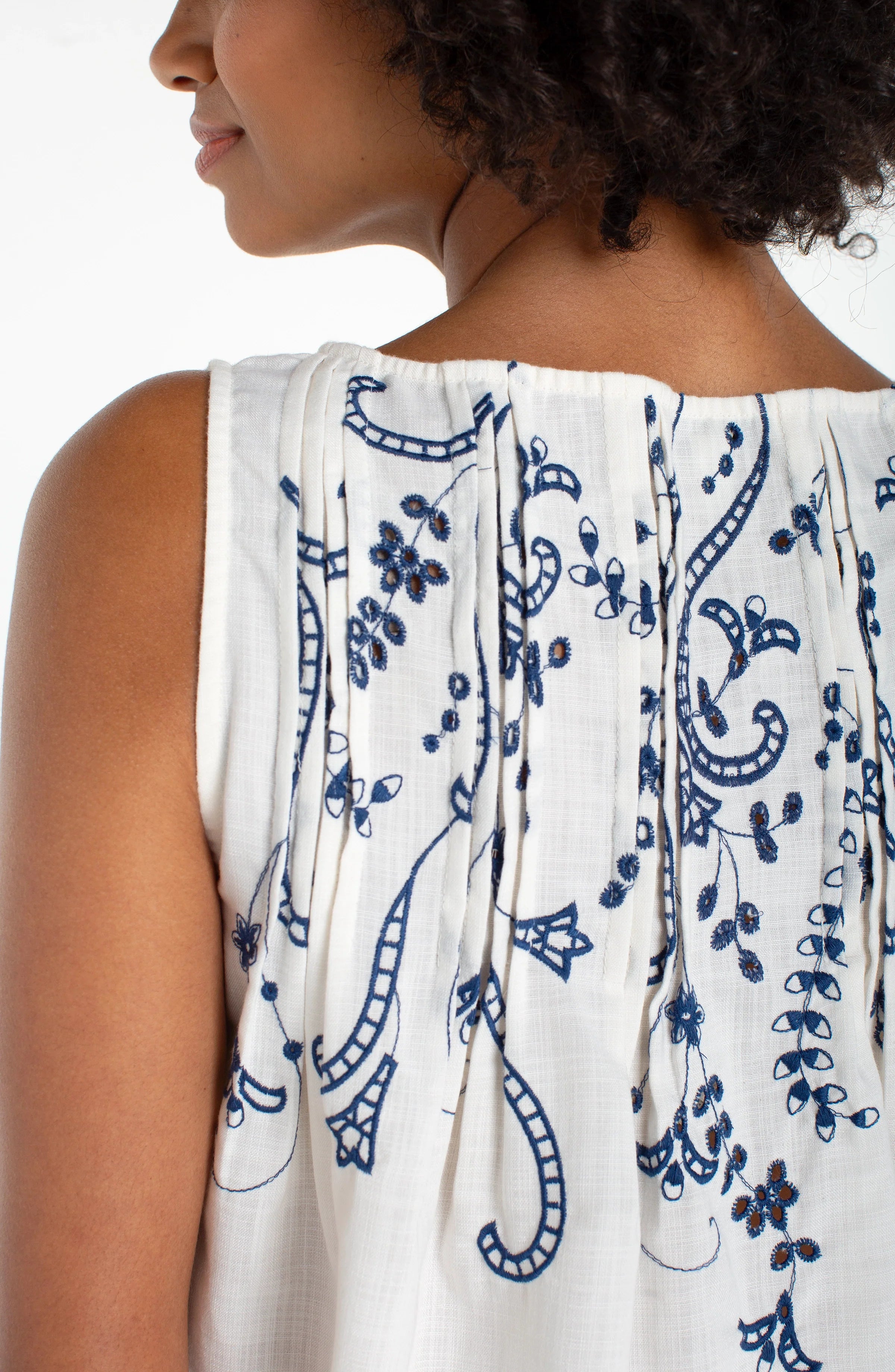 Sleeveless Boat Neck Top W/ Pintucks