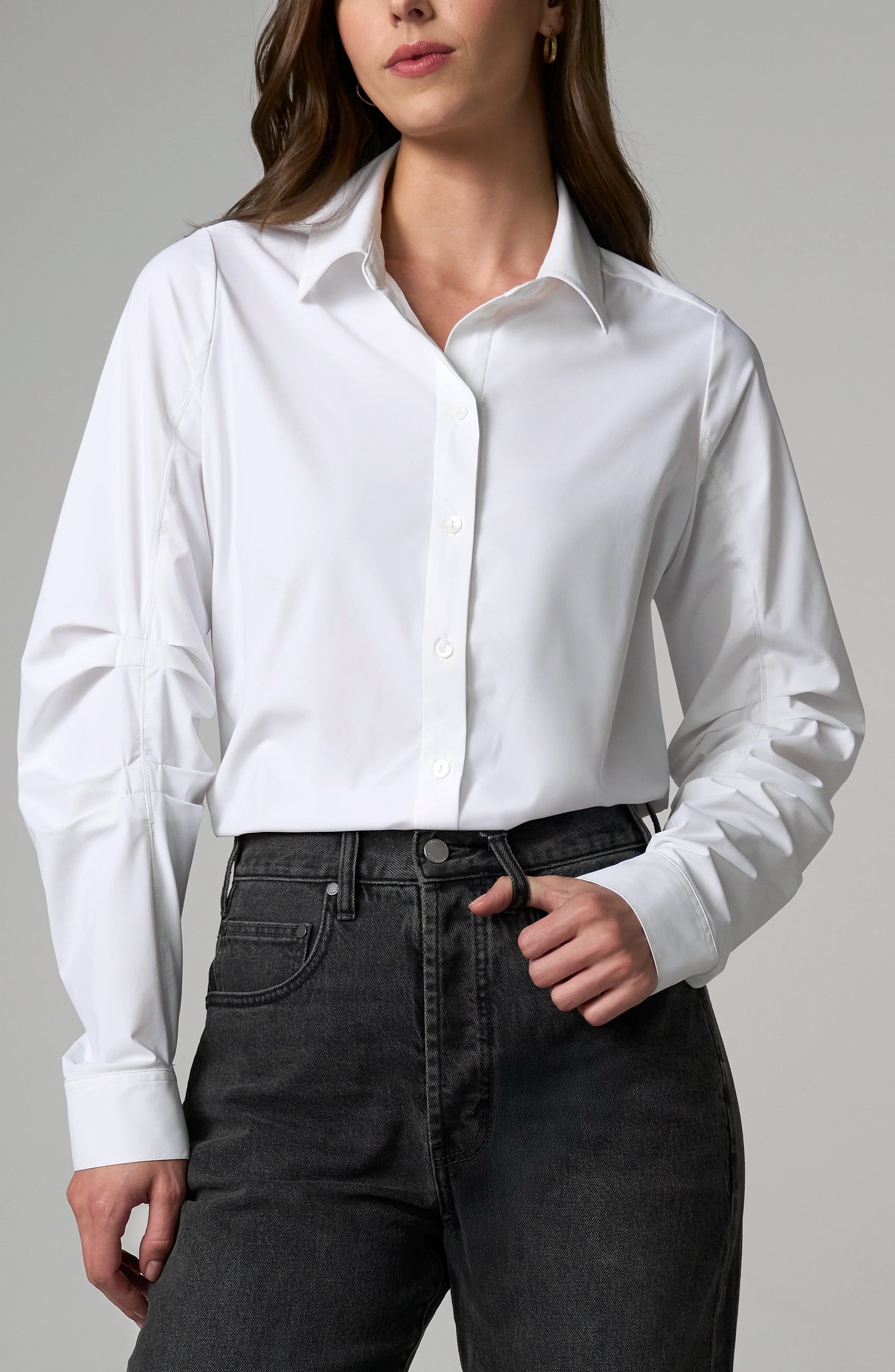 Liverpool Long Pleated Sleeve Button Top