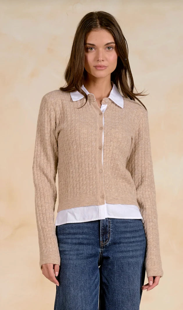 Elan Button Up Sweater Cardigan w/ Collar