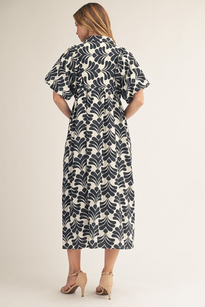 Puff Sleeve Collared Maxi Dress