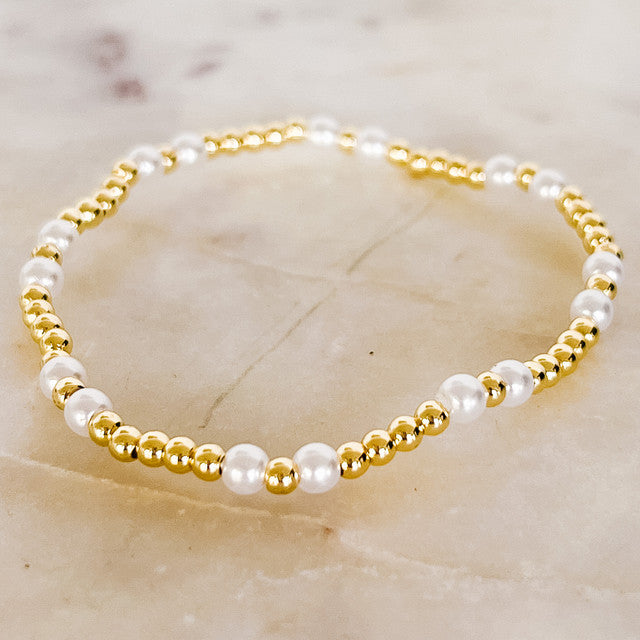 Gold-Dipped Ball-Beaded Bracelet w/ Pearls
