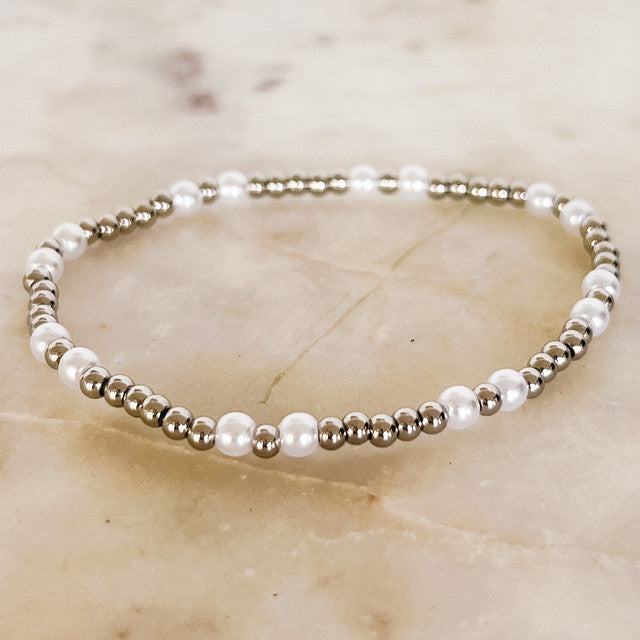 Gold-Dipped Ball-Beaded Bracelet w/ Pearls