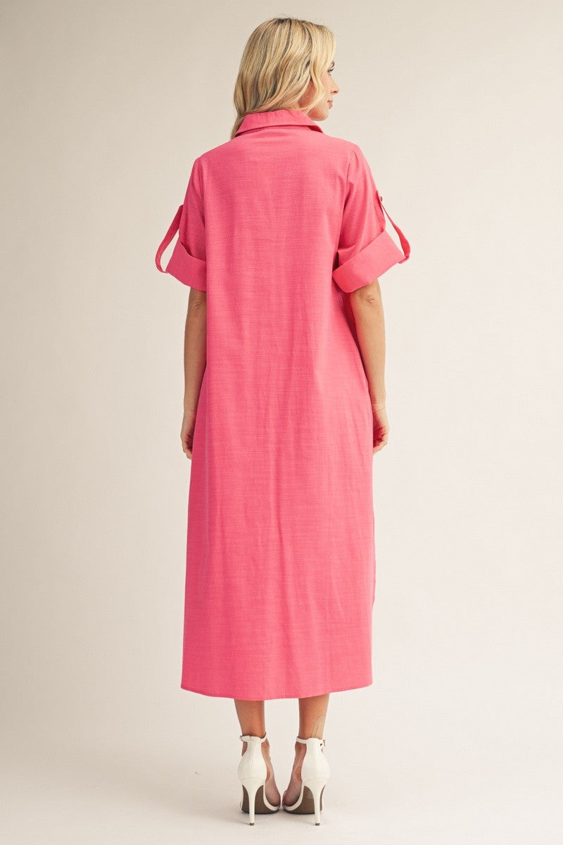 Roll Up Sleeve Button Up Dress