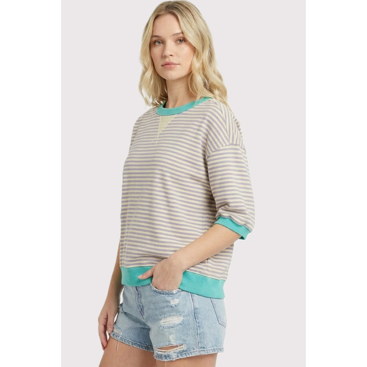 Striped Crewneck with Elbow Sleeve