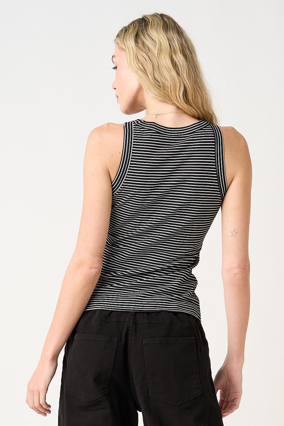 Striped Rib Knit Round Neck Tank