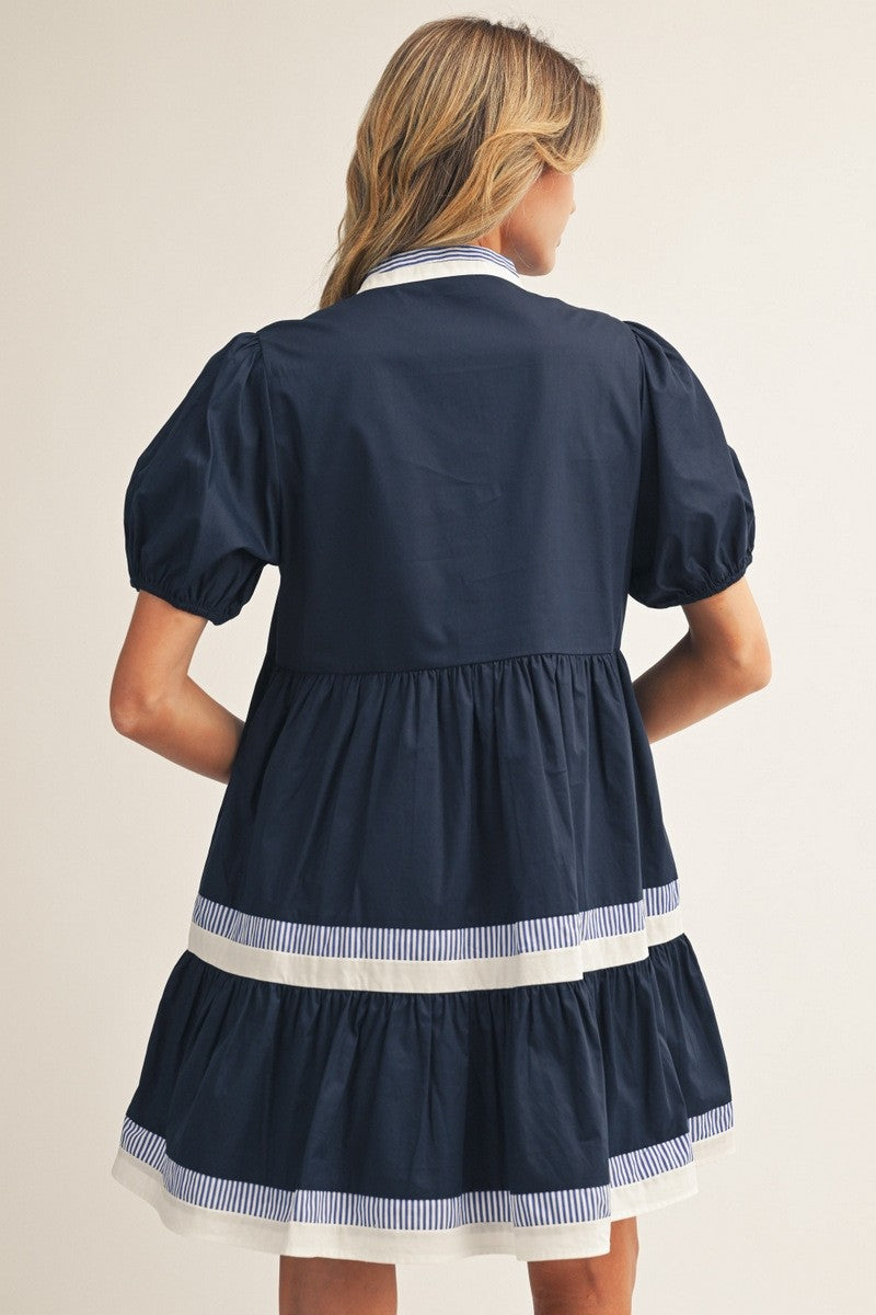 Tiered Stripe Puff Sleeve Mini Dress