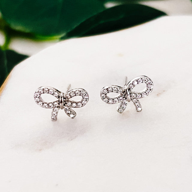Small CZ Bow Stud Earrings