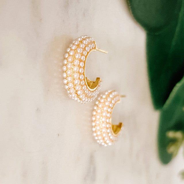 Pave Pearl Hoop Earrings