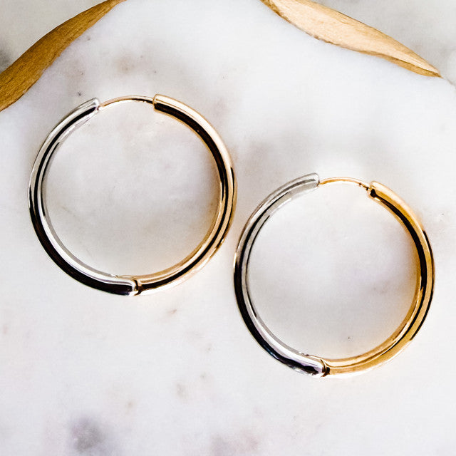 Gold-Dipped Mixed Metal Hoop Earrings