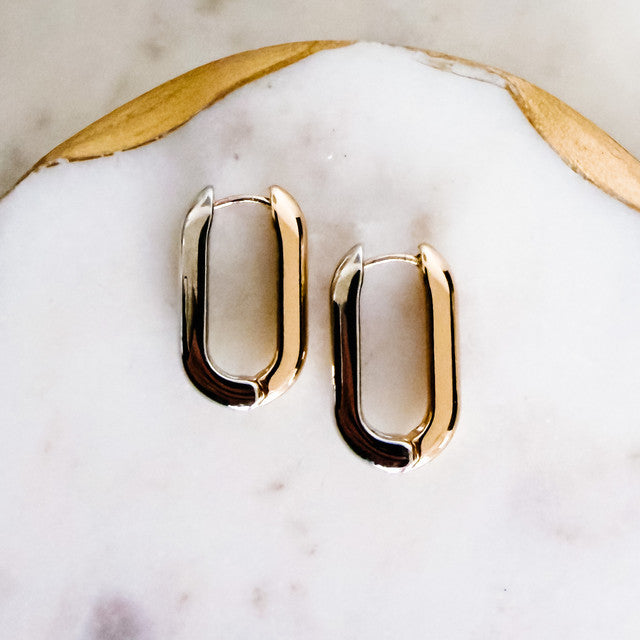 Mixed Metal Oval Hoop Earrings